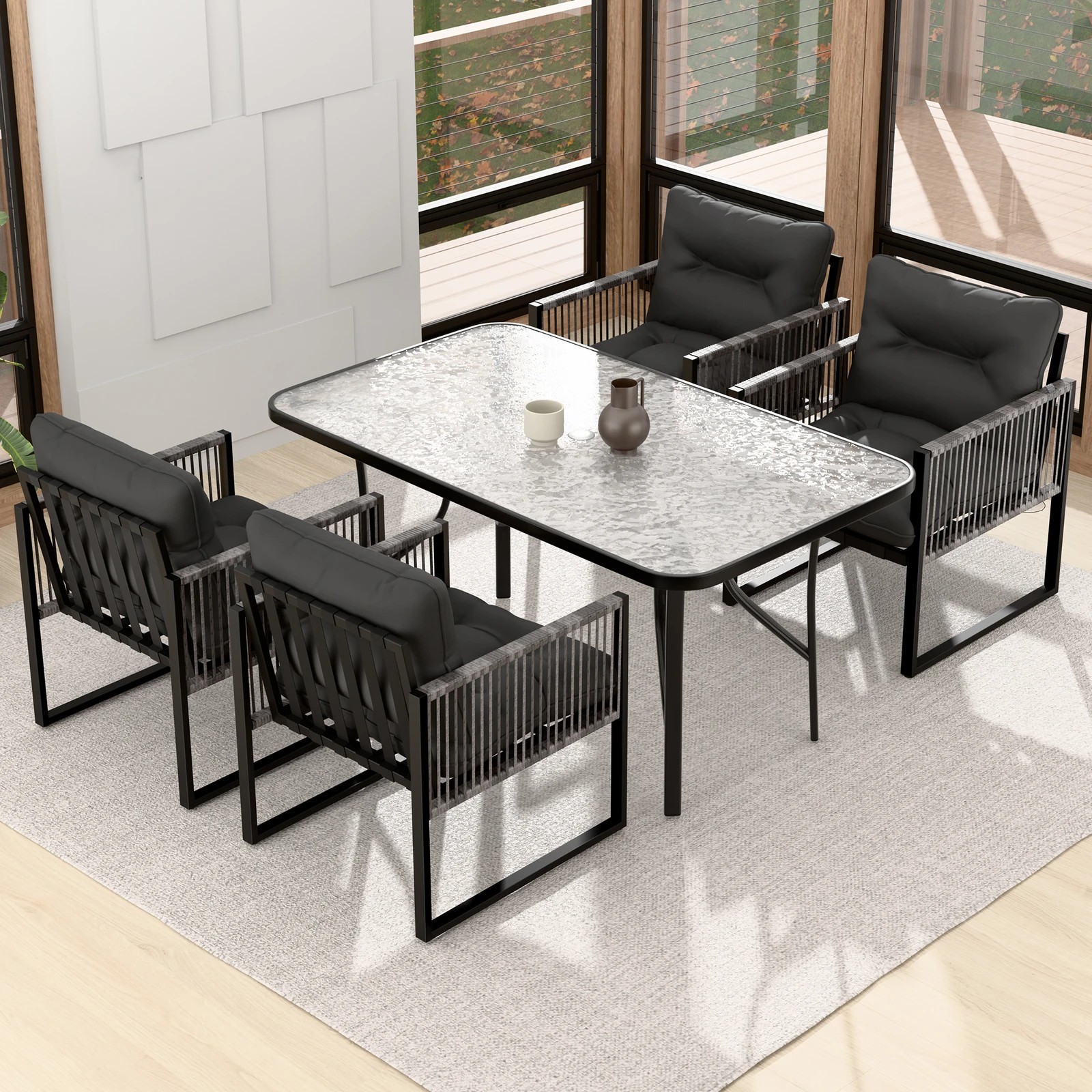 4 Alfordson Outdoor Furniture Dining Setting Patio Table Chairs Set Wicker Lounge - Grey, 4 of 10