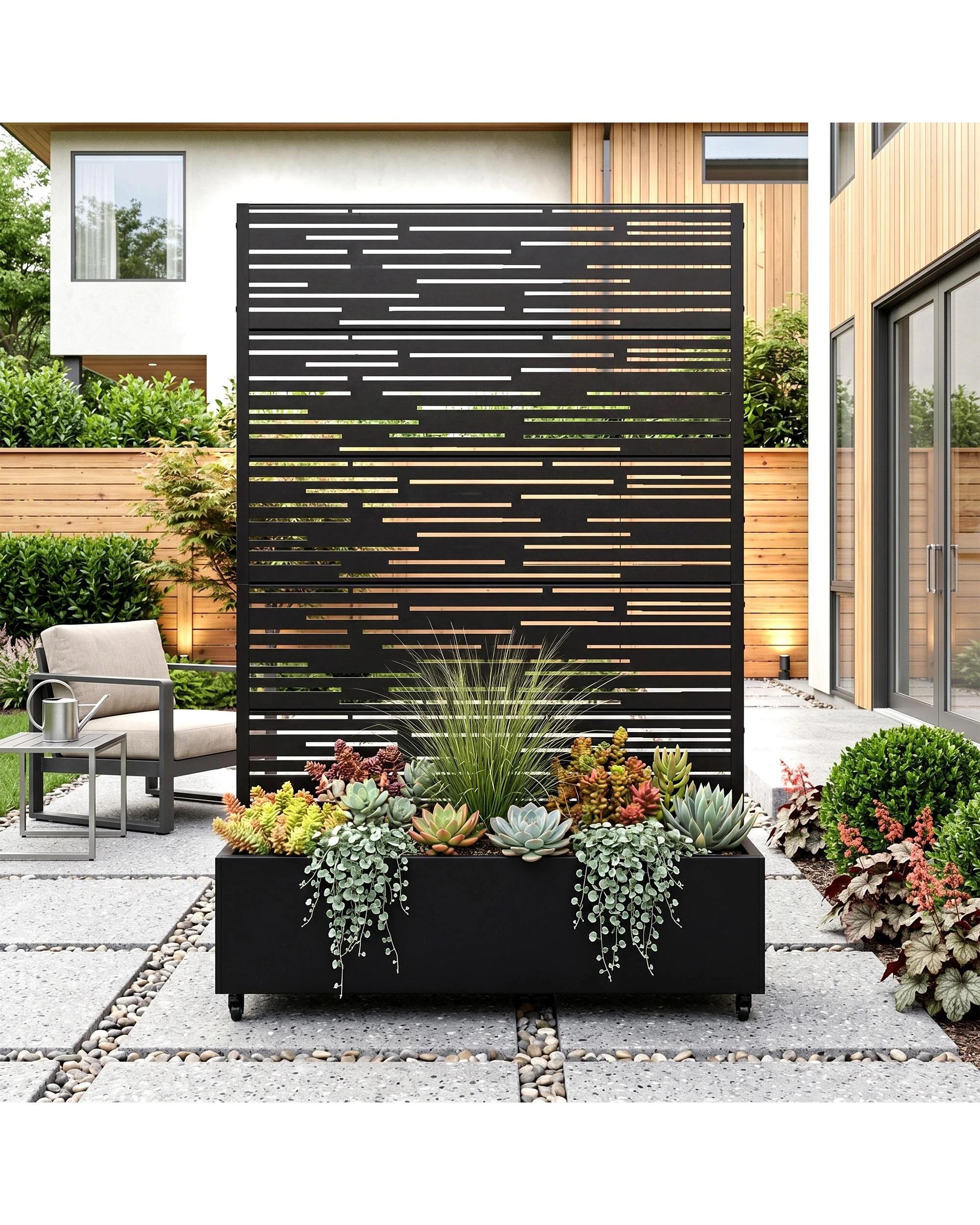 OAKORY 180cm Metal Planter Box with Privacy Screen and Lockable Wheels ...