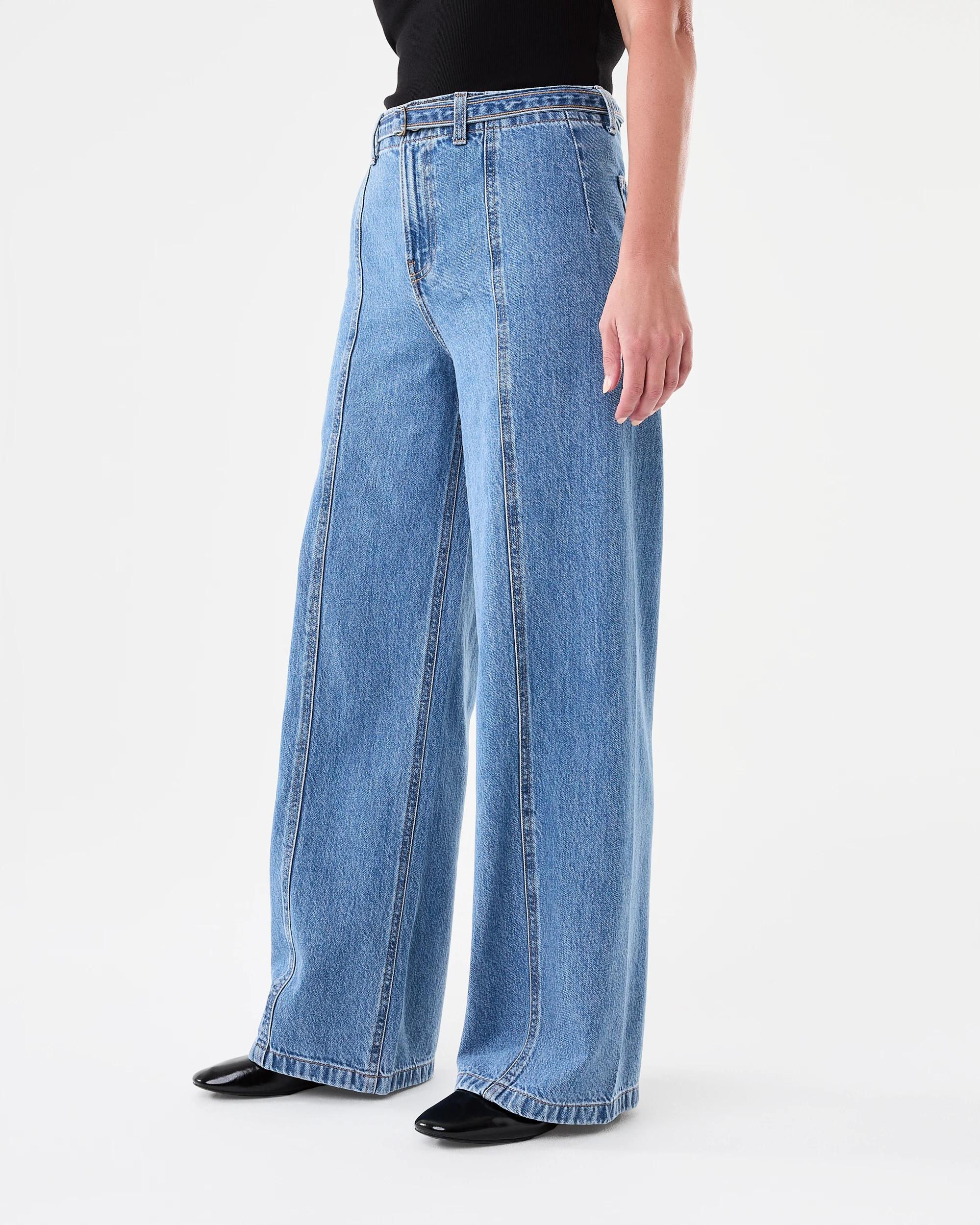 2 Seam Front Self Belt Jeans Mid Wash, 2 of 8