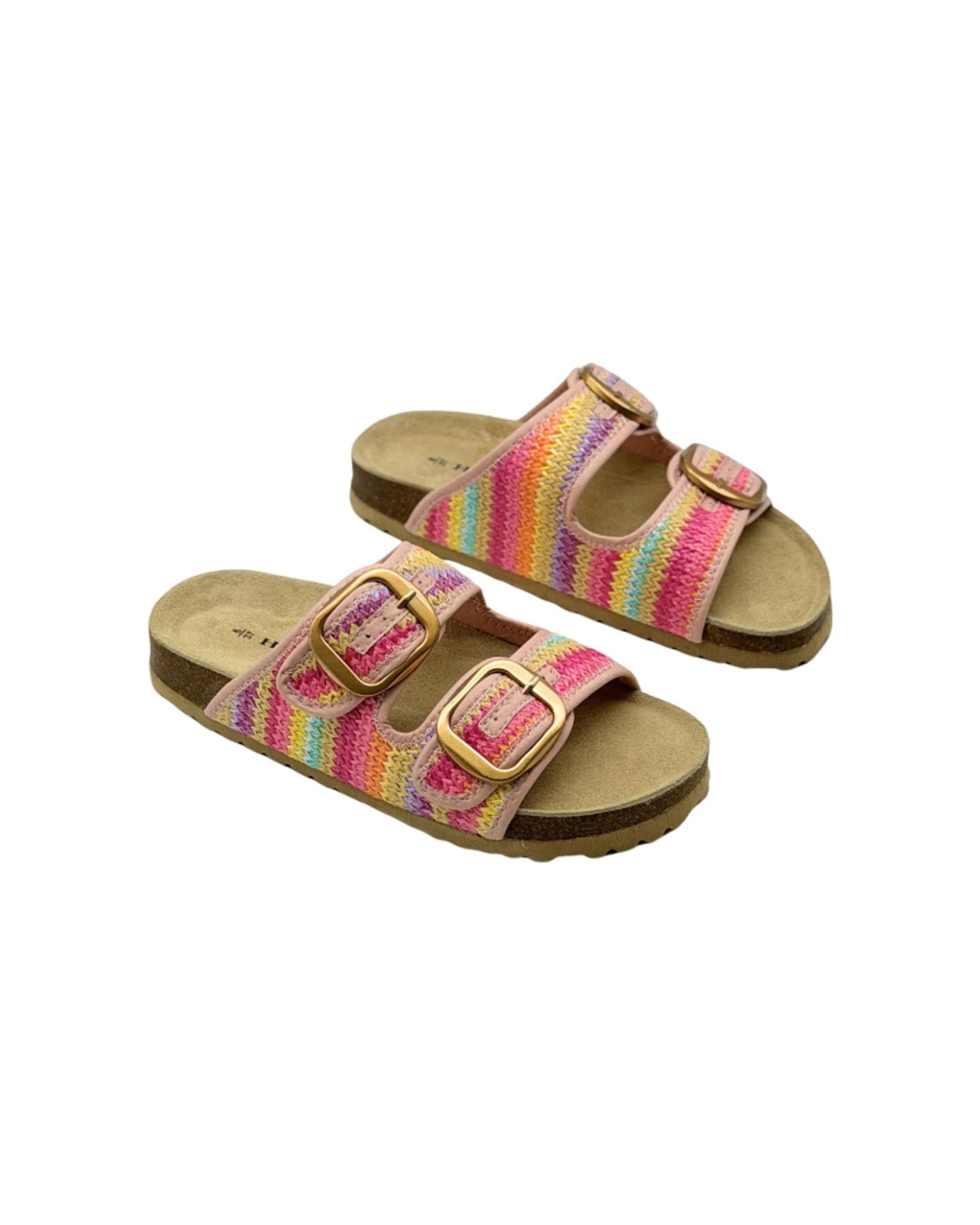 2 Human Shoes Cammy Raffia Sandals Buckle Moulded Footbed Natural MULTI, 2 of 4