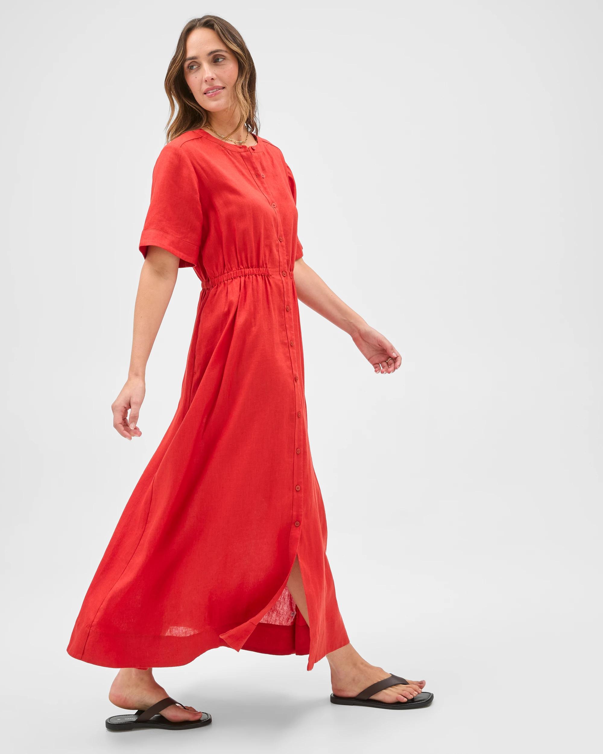 3 Target Woman European Linen Short Sleeve Midi Femme Dress WARM TERRACOTTA, 3 of 7