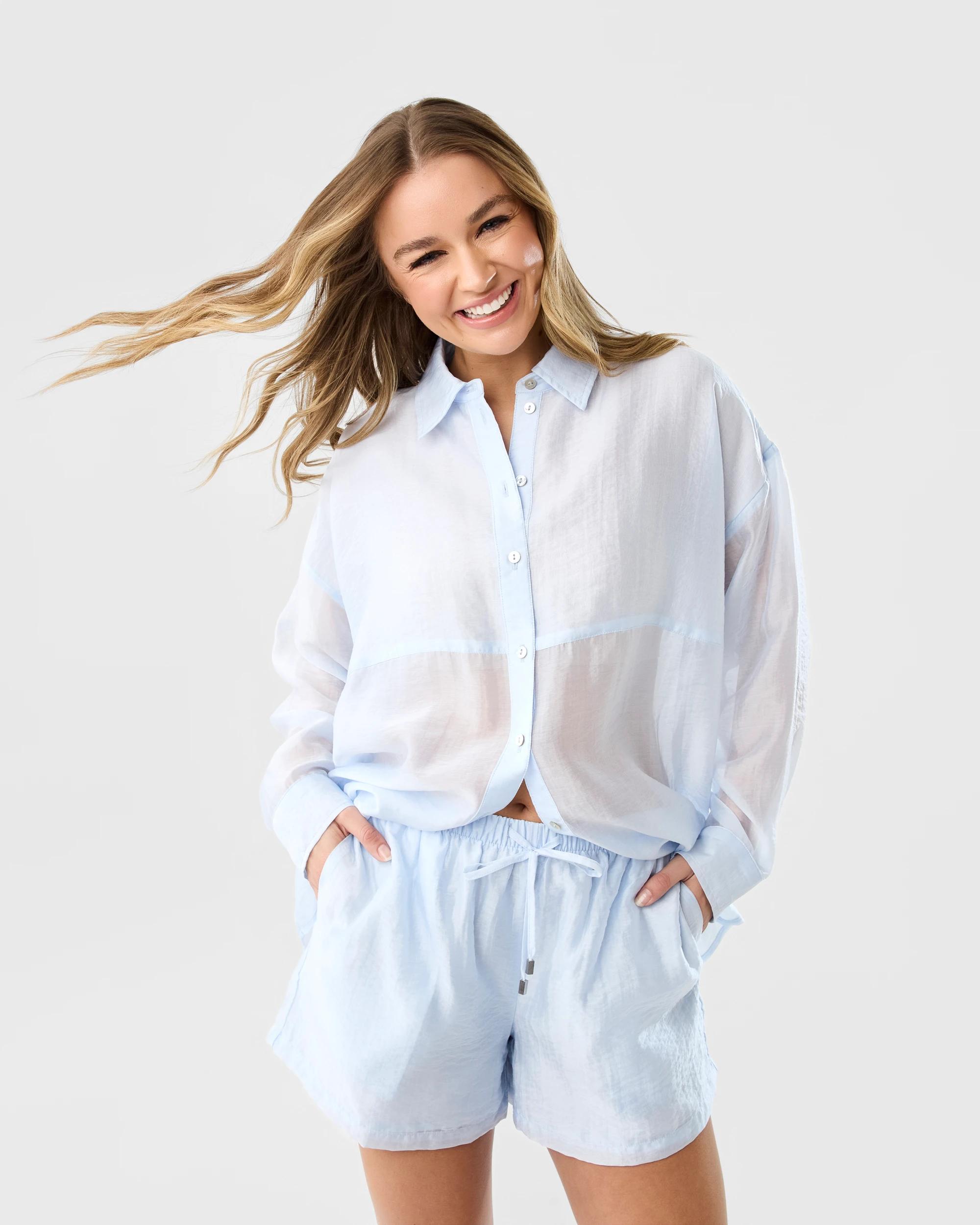 2 Long Sleeve Oversized Sheer Shirt Powd Blue, 2 of 10