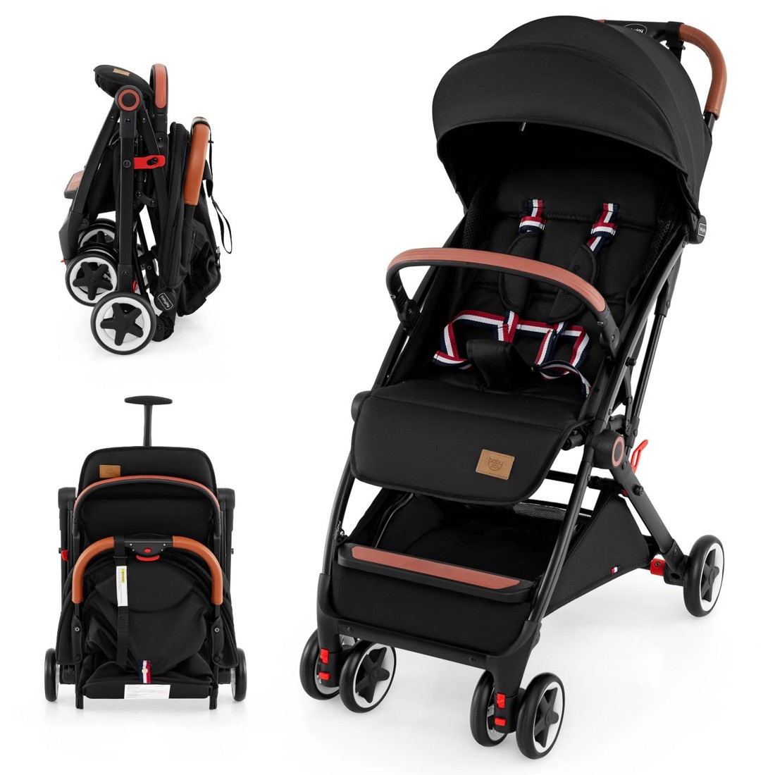 1 Costway Folding Baby Stroller Adjustable Pushchair Pram - Black, 1 of 2