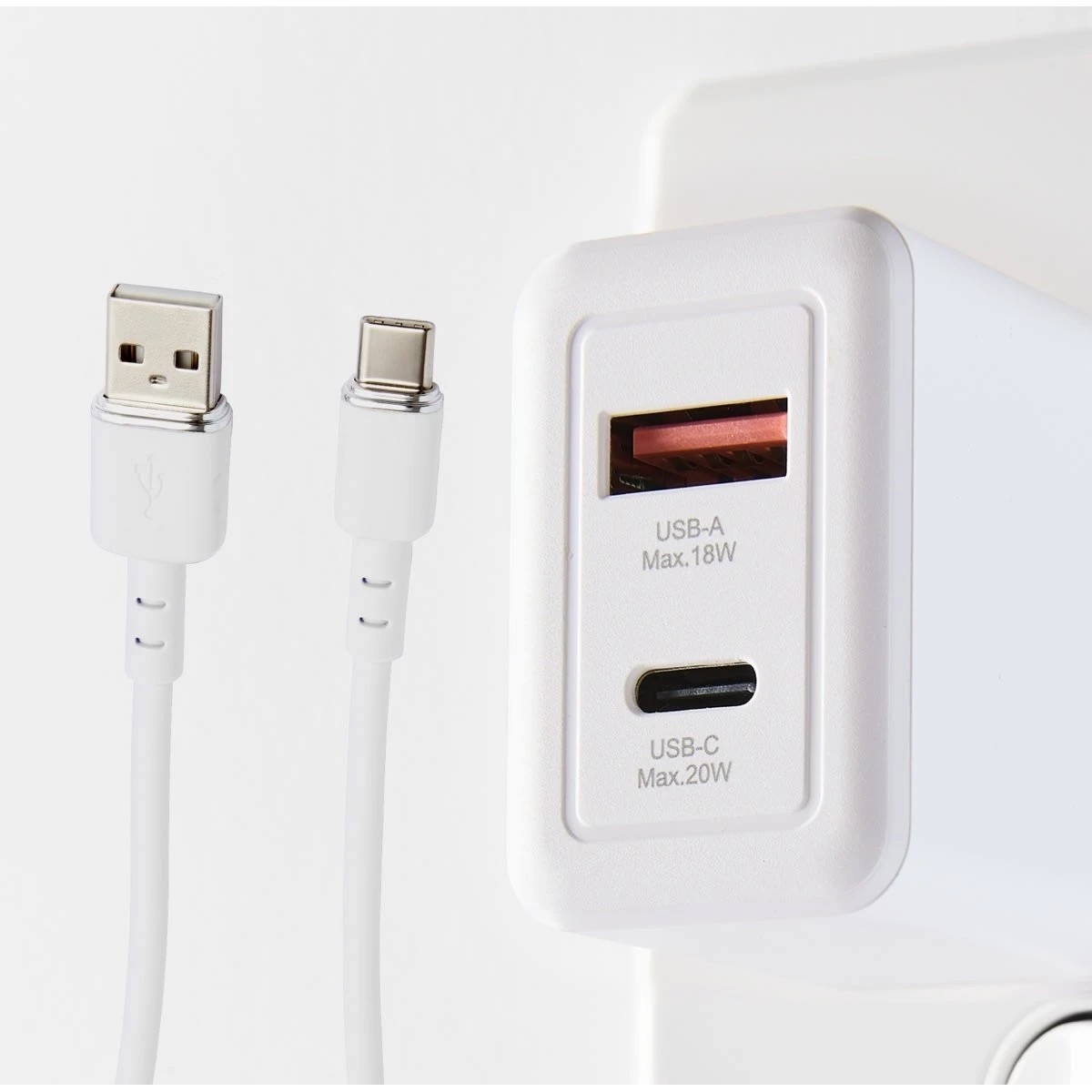 8 Wall USB Charger with USB-A to USB-C - White, 8 of 8