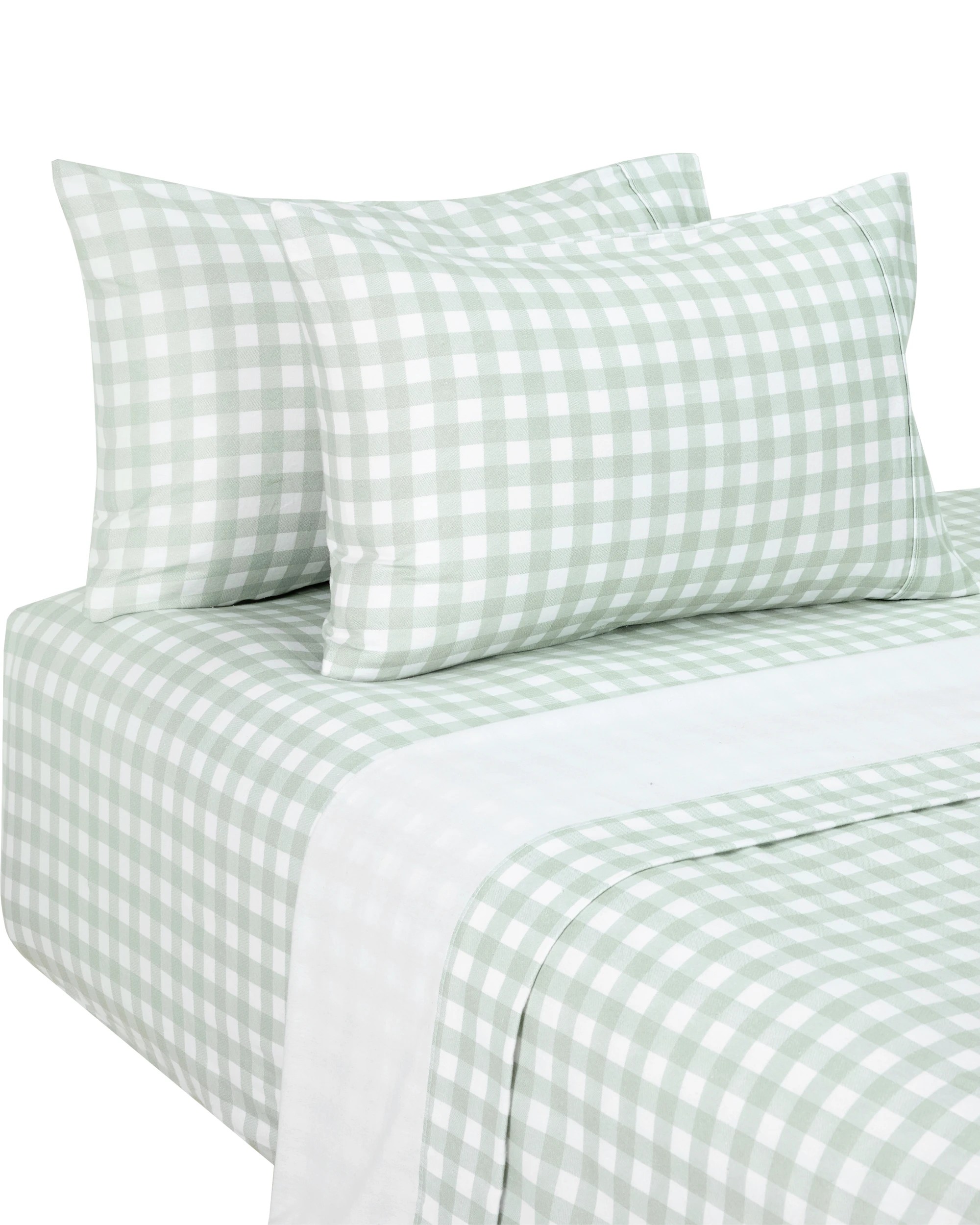 5 Gingham Cotton Flannelette Sheet Set - Queen Bed, Sage, 5 of 7
