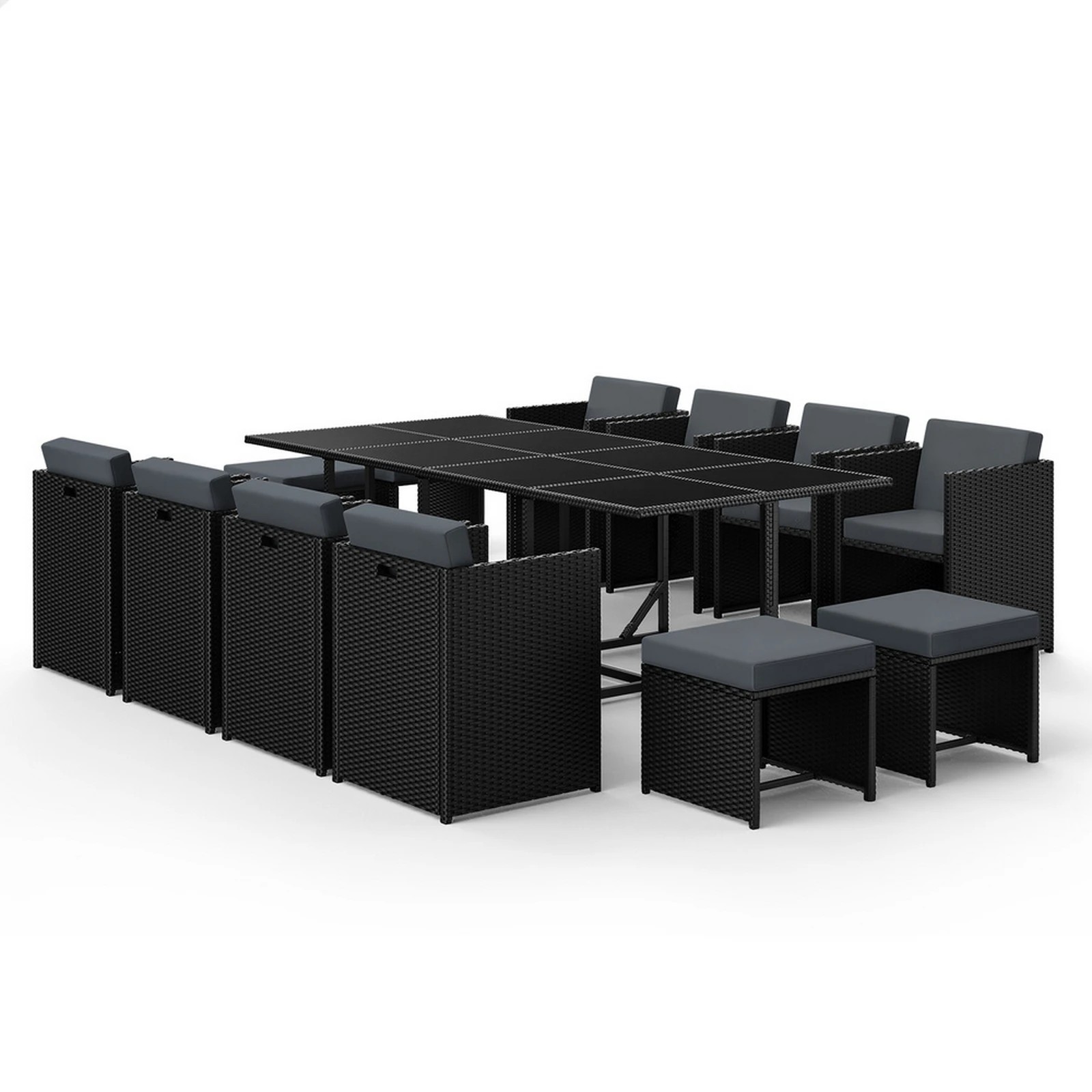 1 Alfordson Outdoor Dining Set 13 PCS Table Chairs Patio Lounge Wicker Furniture - Black, 1 of 10