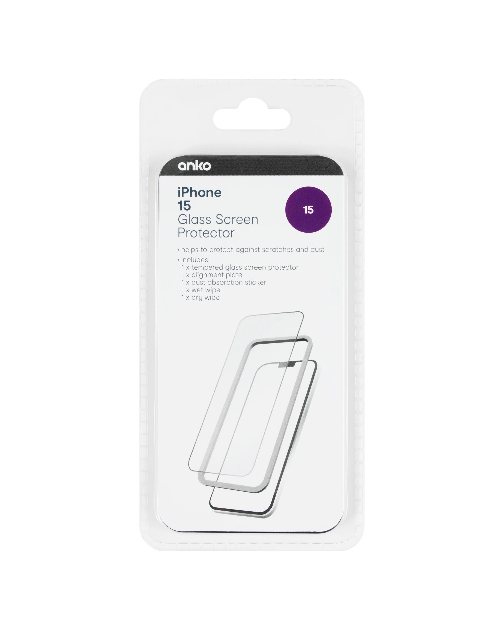 1 iPhone 15 Protector Glass - Anko - Clear, 1 of 1