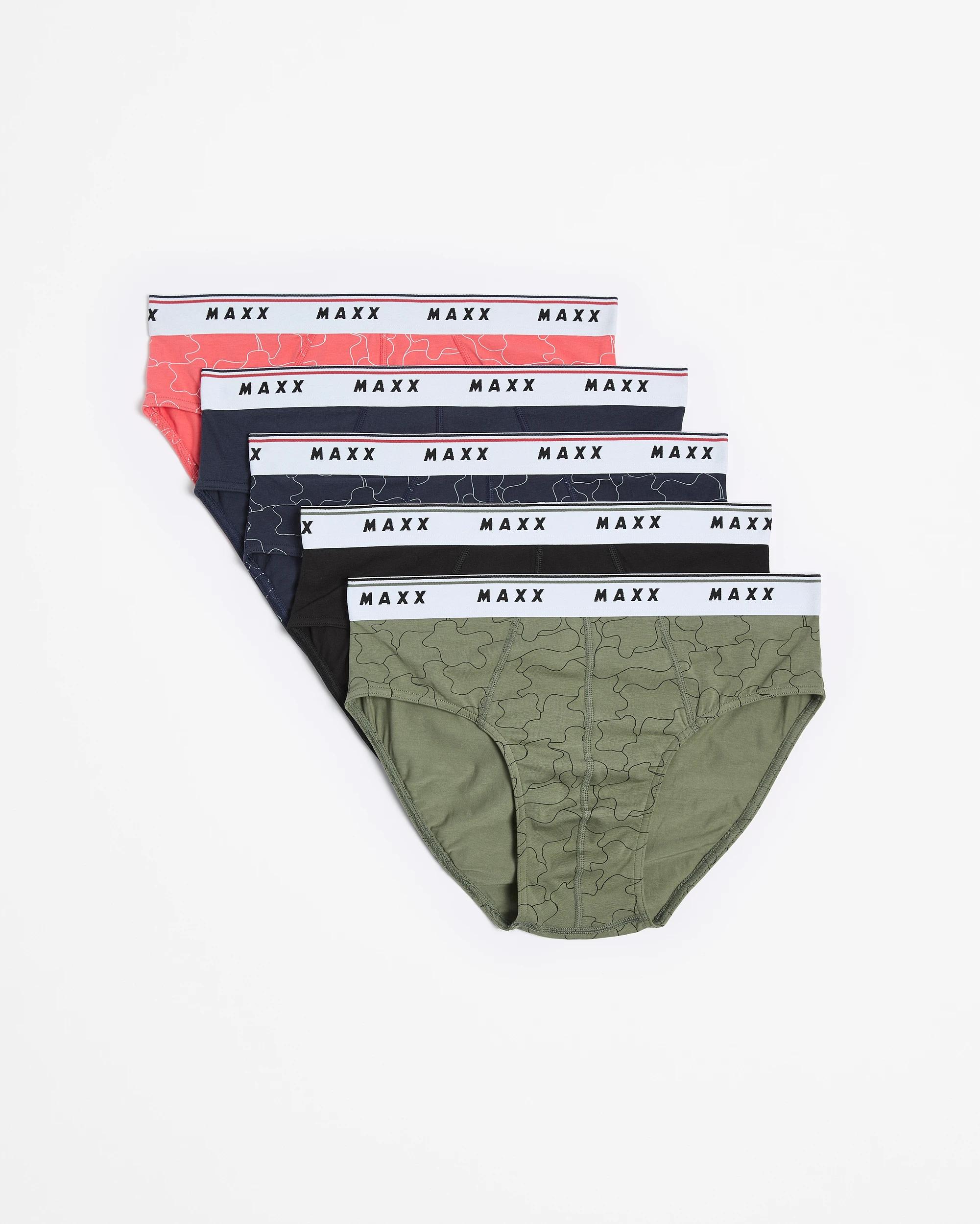 1 Mens Australian Cotton Blend Hipster Briefs 5 Pack - Maxx GREEN PRINT/BLACK/NAVY PRINT/NAVY/RED PRINT, 1 of 5