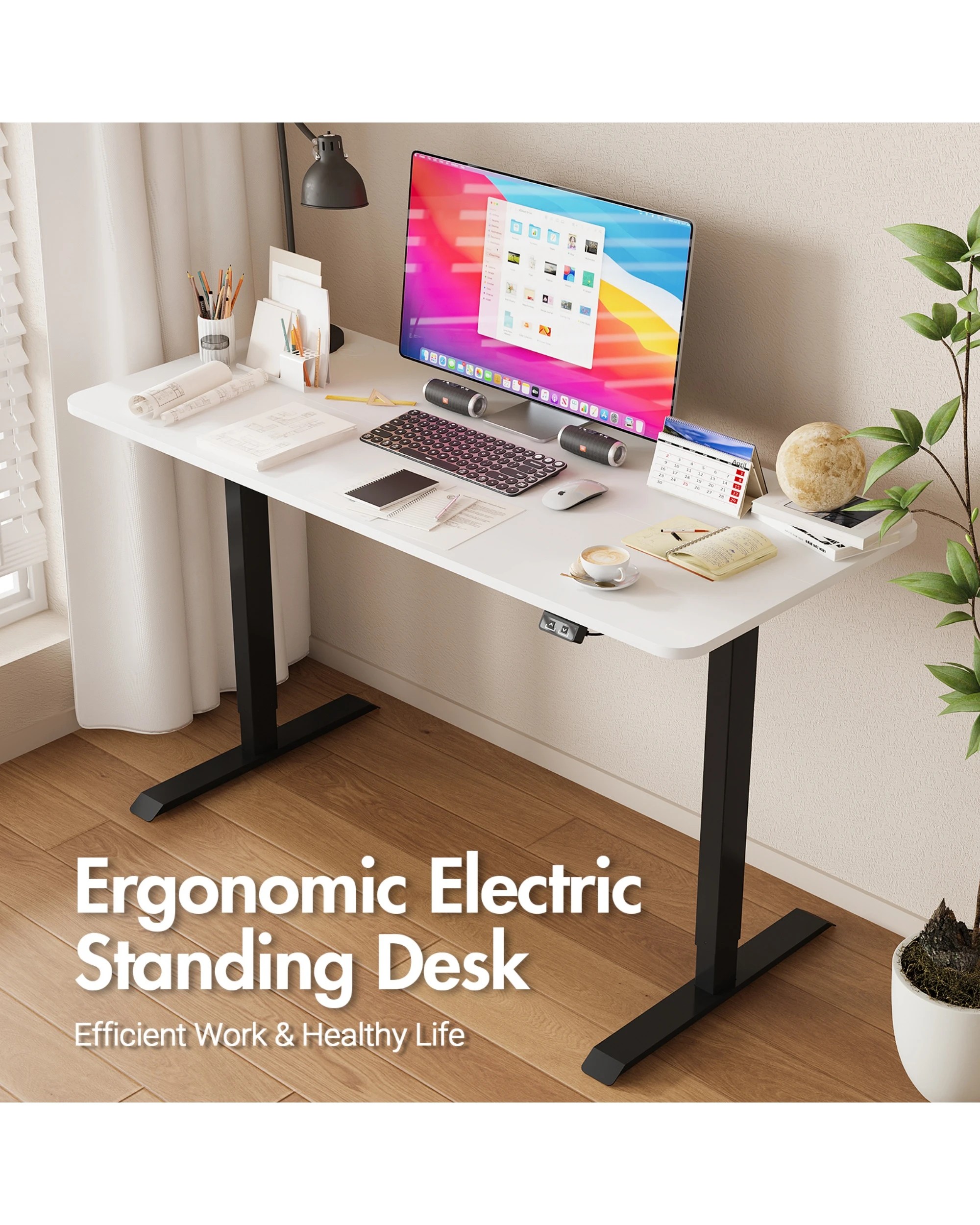 4 Advwin Standing Desk Electric Height Adjustable 120x60cm
 - White, 4 of 10