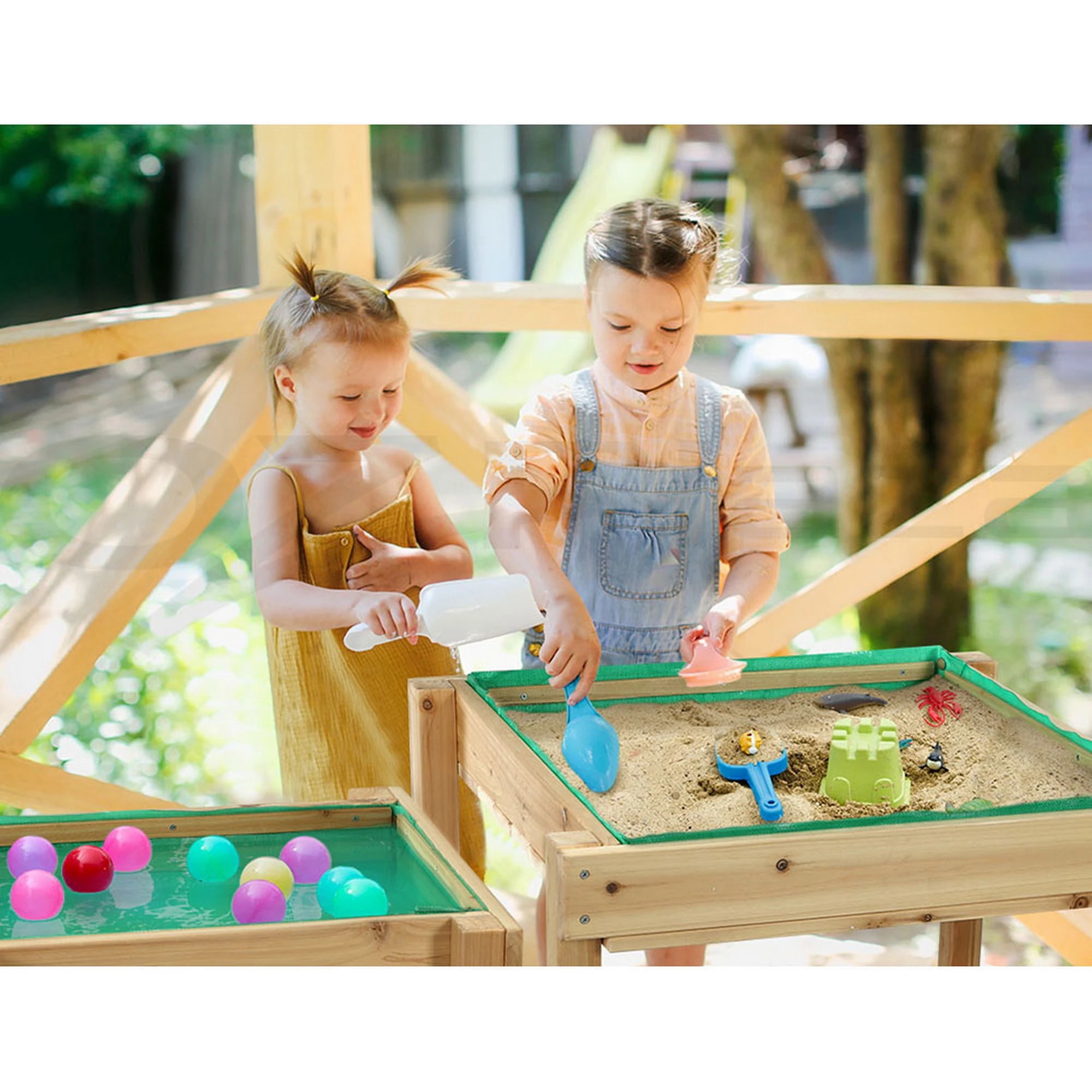8 Keezi Kids Sandpit Wooden Sandbox Sand Pit Water Table Outdoor Toys - Natural, 8 of 8
