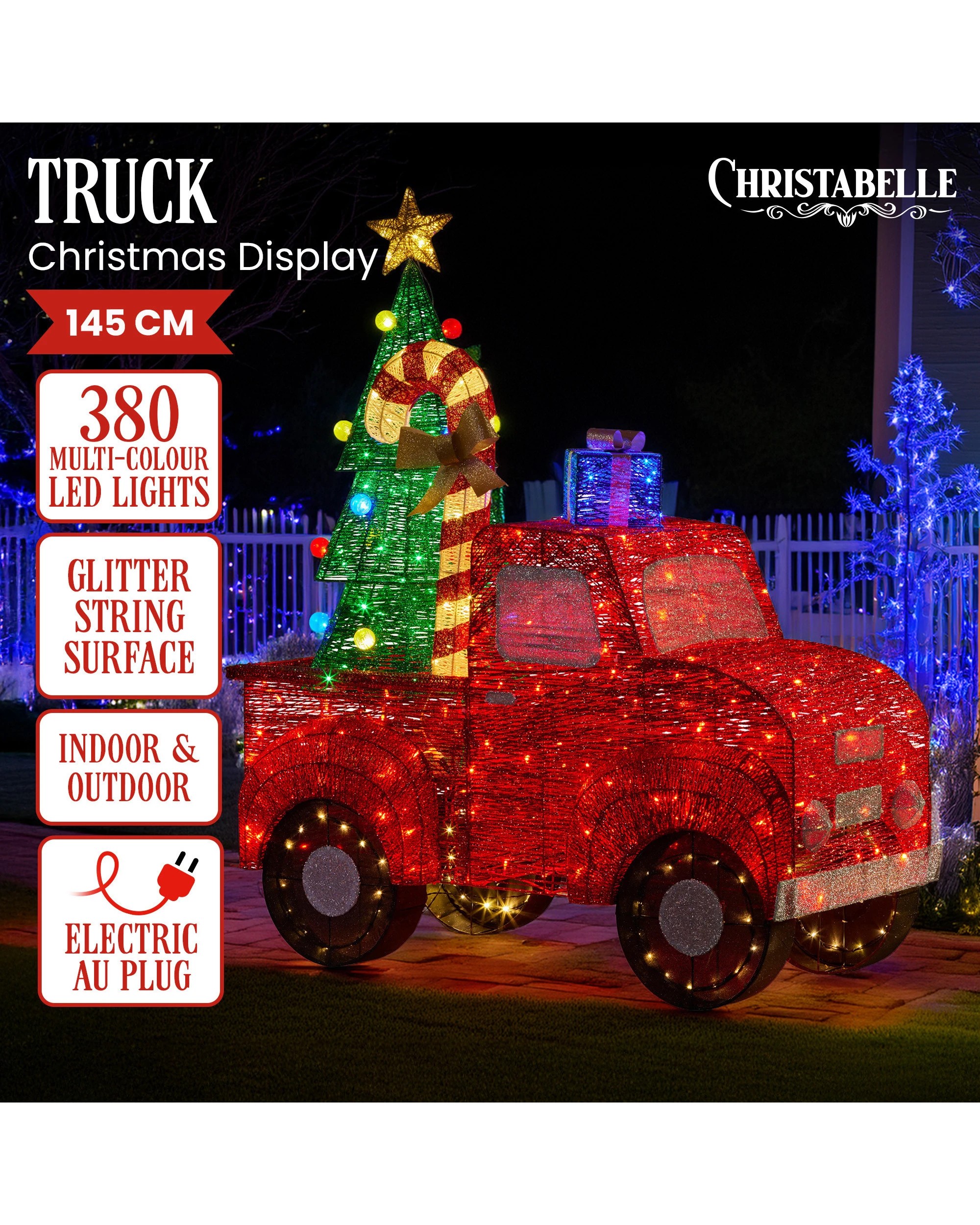 2 Christabelle 1.4m Christmas Tree Truck Indoor Outdoor Display Decoration Led Lights Front Yard Lawn Statue Ornament, 2 of 7