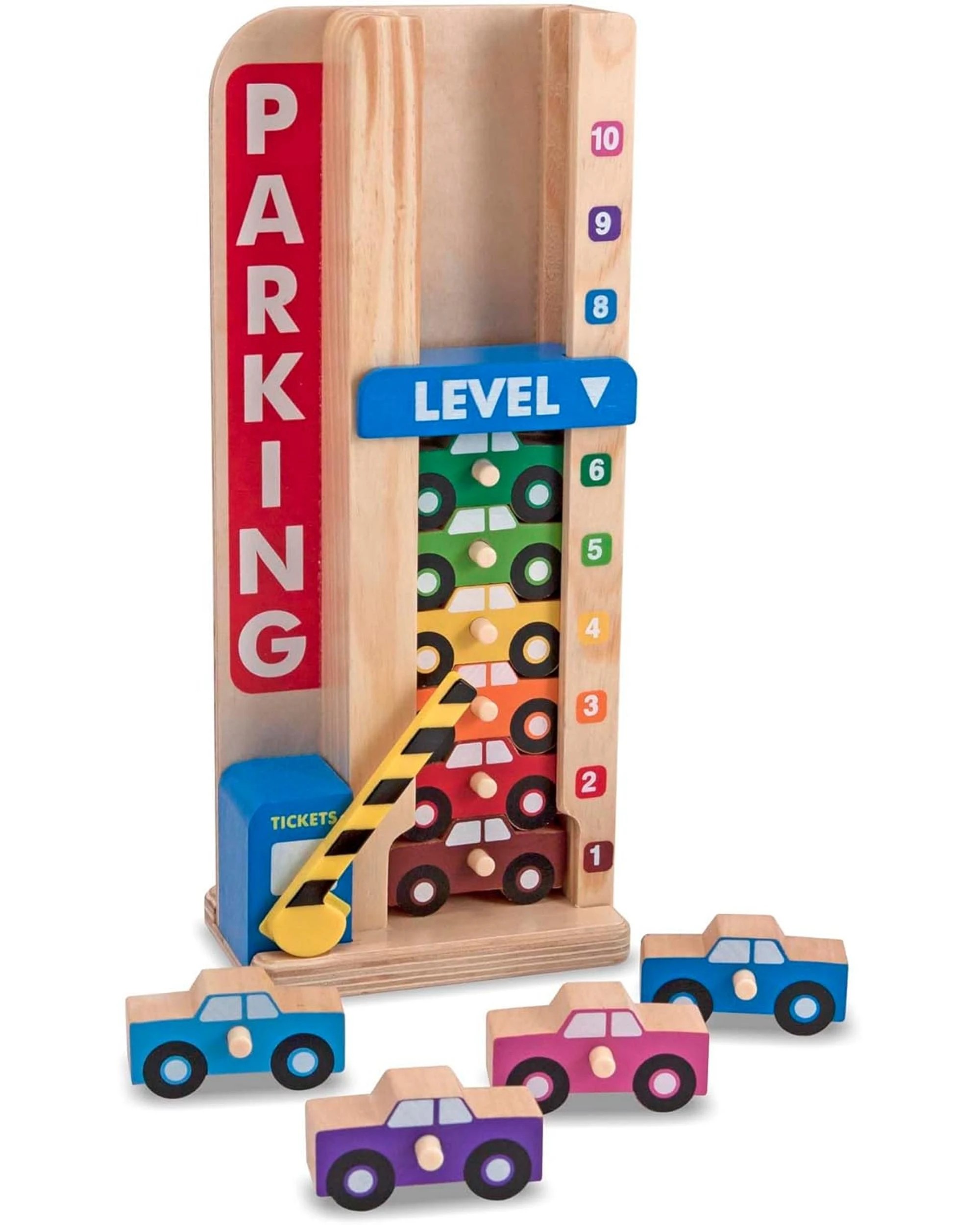 2 Melissa and Doug Stack and Count Wooden Parking Garage with 10 Cars, 2 of 4