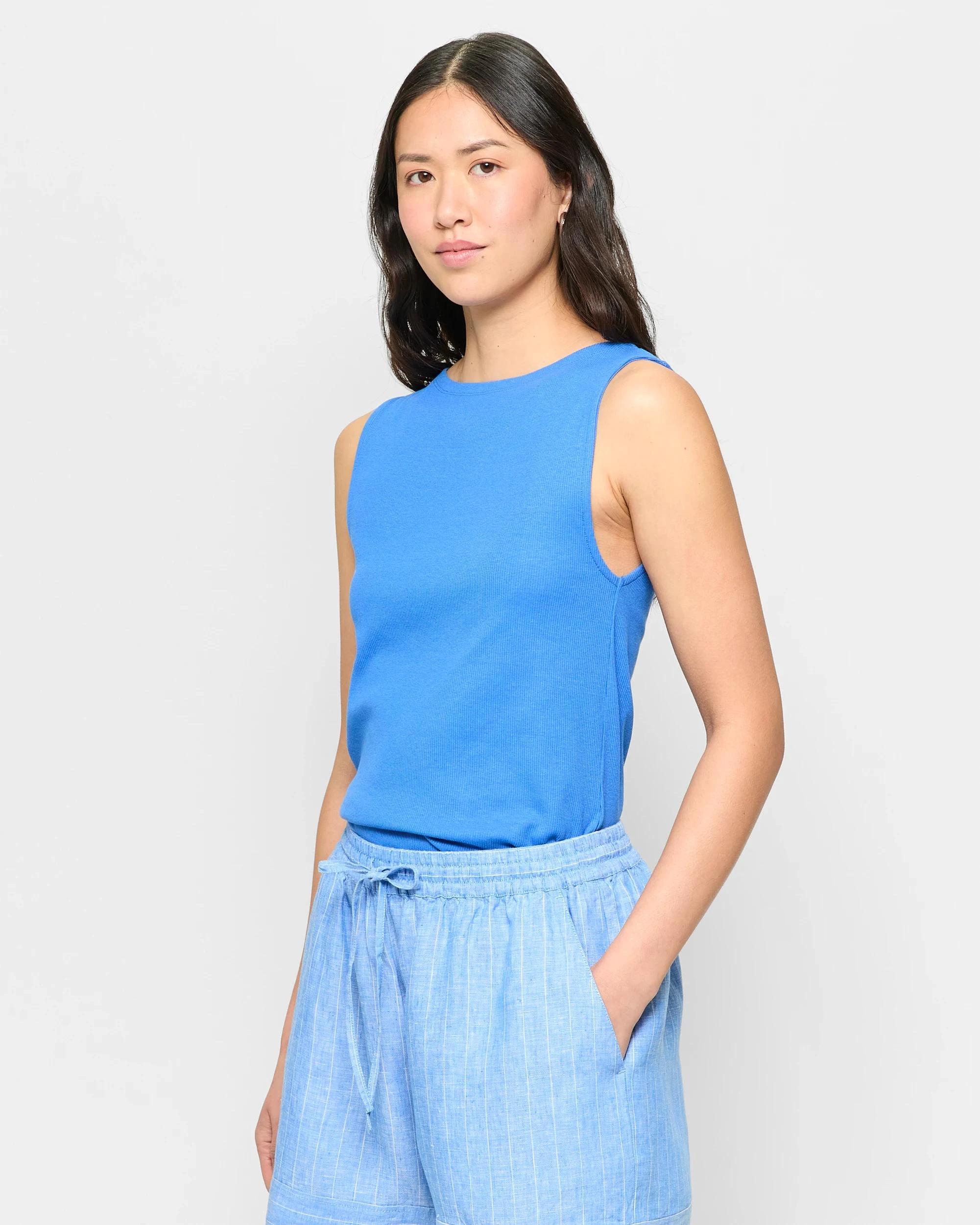 3 Target Soft Touch Boat Neck Rib Tank Top VIVID BLUE, 3 of 5