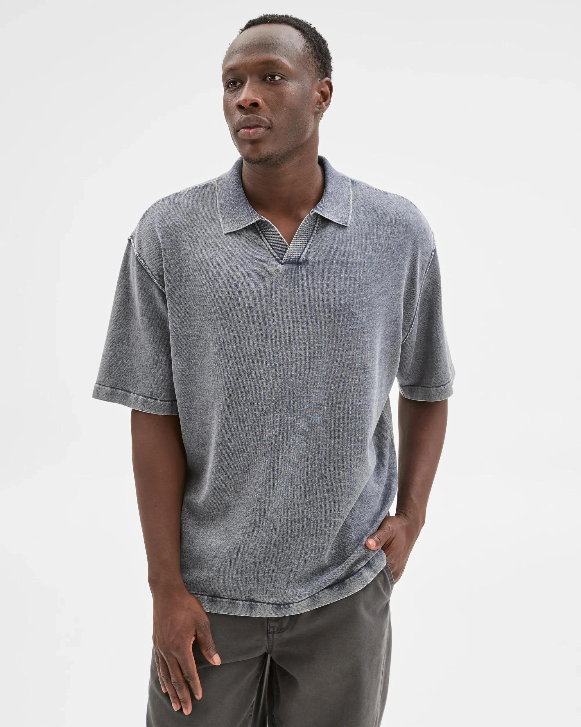 6 Commons Australian Cotton Knit Polo Top BLUE STONE, 6 of 6