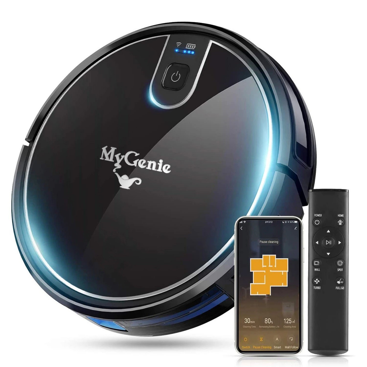 1 MyGenie XSonic Wifi Pro Robotic Vacuum Cleaner Carpet Wet Dry Mopping - Black, 1 of 10
