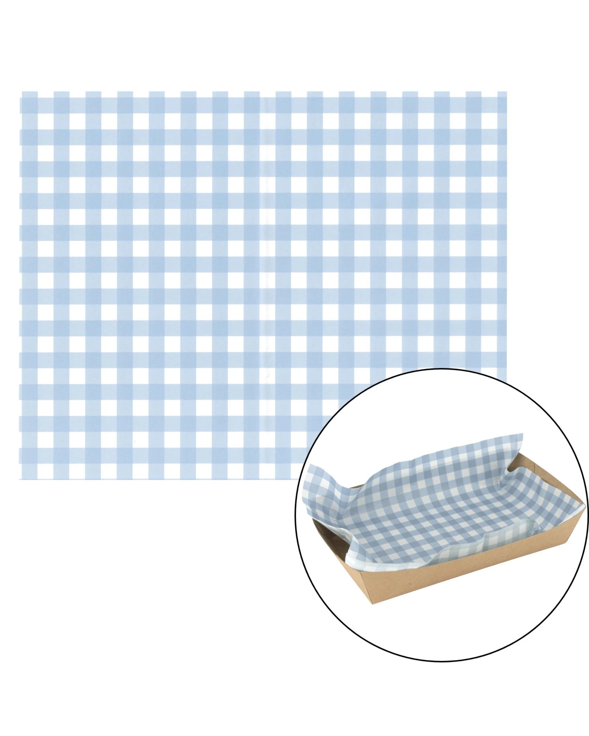 1 Artwrap Blue Gingham Grease Proof Paper Plate Tray Liners 8 Sheets - Blue, 1 of 5