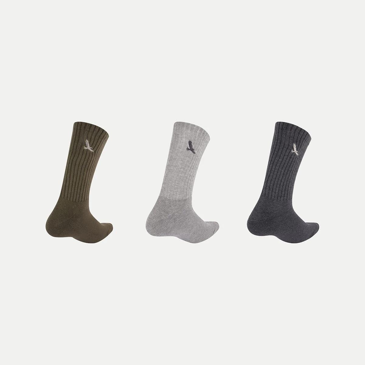 2 3 Pack Bamboo Rib Crew Socks OLIVE GREY CHARCOAL, 2 of 3