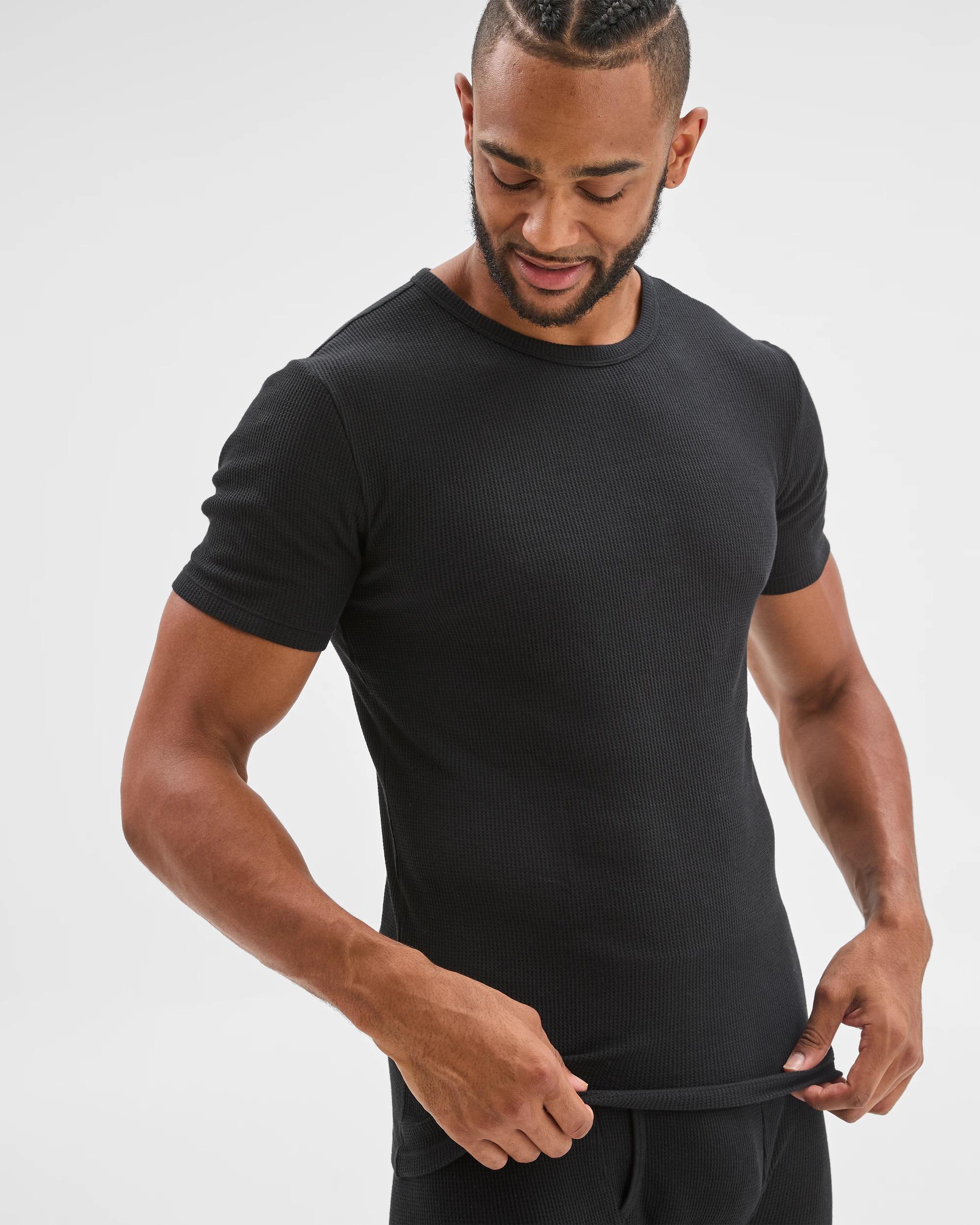 1 Maxx Australian Cotton Short Sleeve Waffle Thermal Top BLACK, 1 of 7
