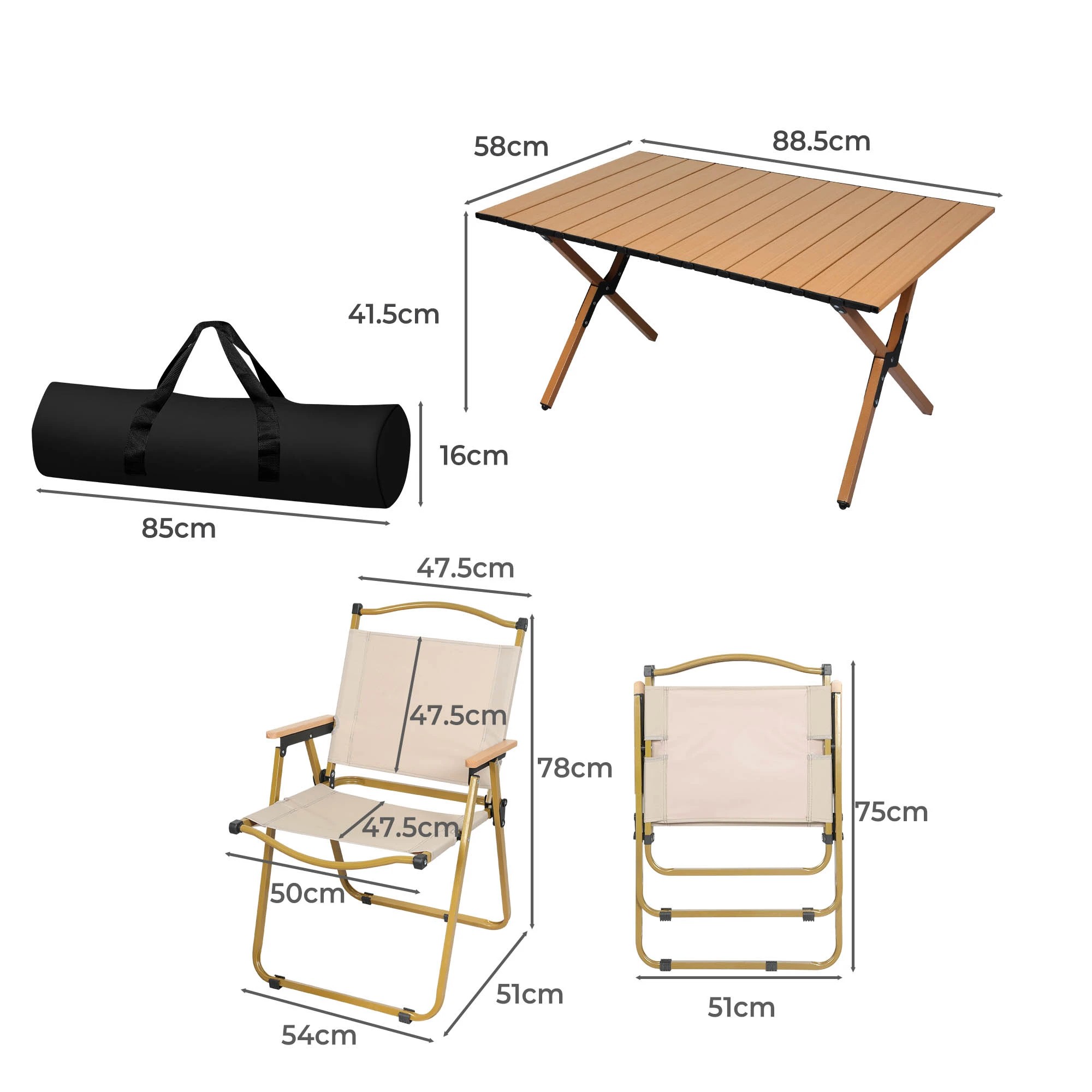 3 Levede Folding Camping Table Chair Set Portable Picnic Outdoor Egg Roll Foldable, 3 of 7