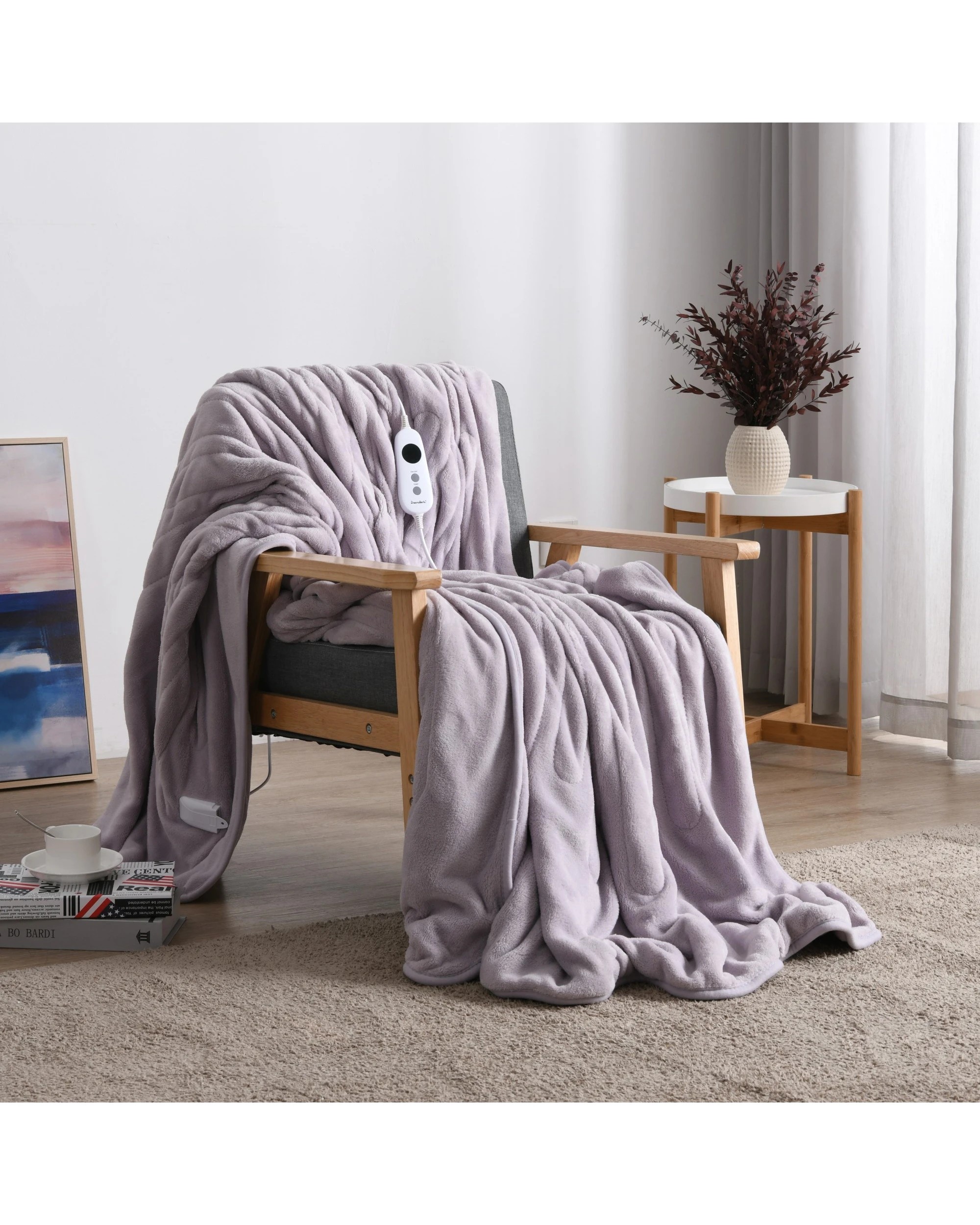 1 Dreamaker Kingston Coral Fleece Electric Heated Throw Blanket 180x200cm - Lavender, 1 of 6