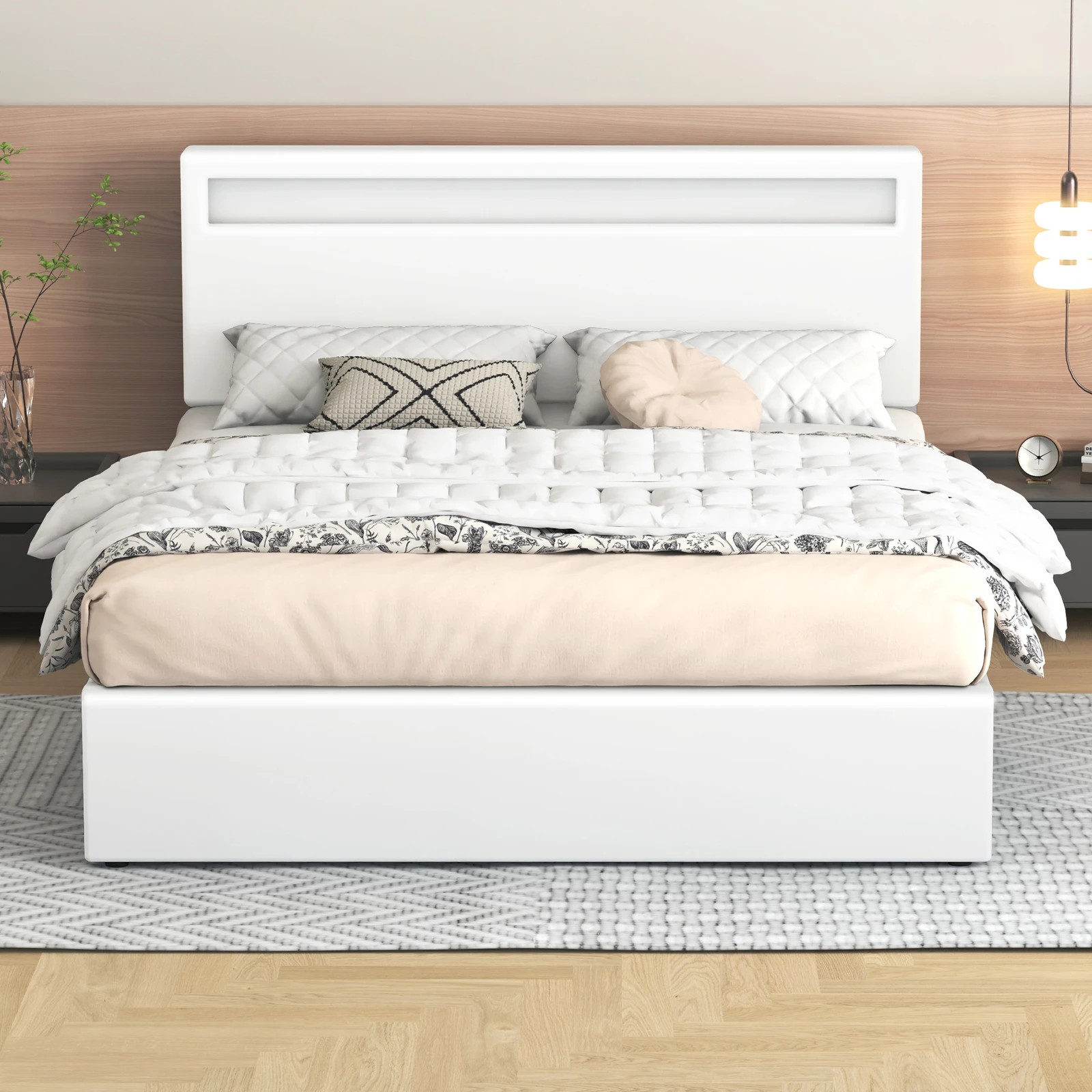 3 Alfordson Bed Frame Double Size RGB LED Gas Lift Storage Base Luchino - White, 3 of 10