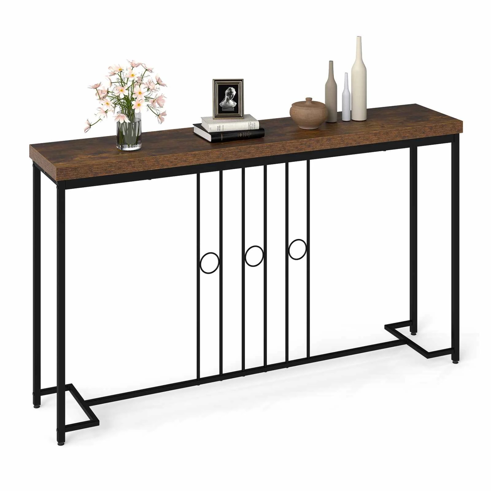4 Costway Industrial Console Table 140cm Entryway Table Spacious Tabletop Behind Sofa, 4 of 5