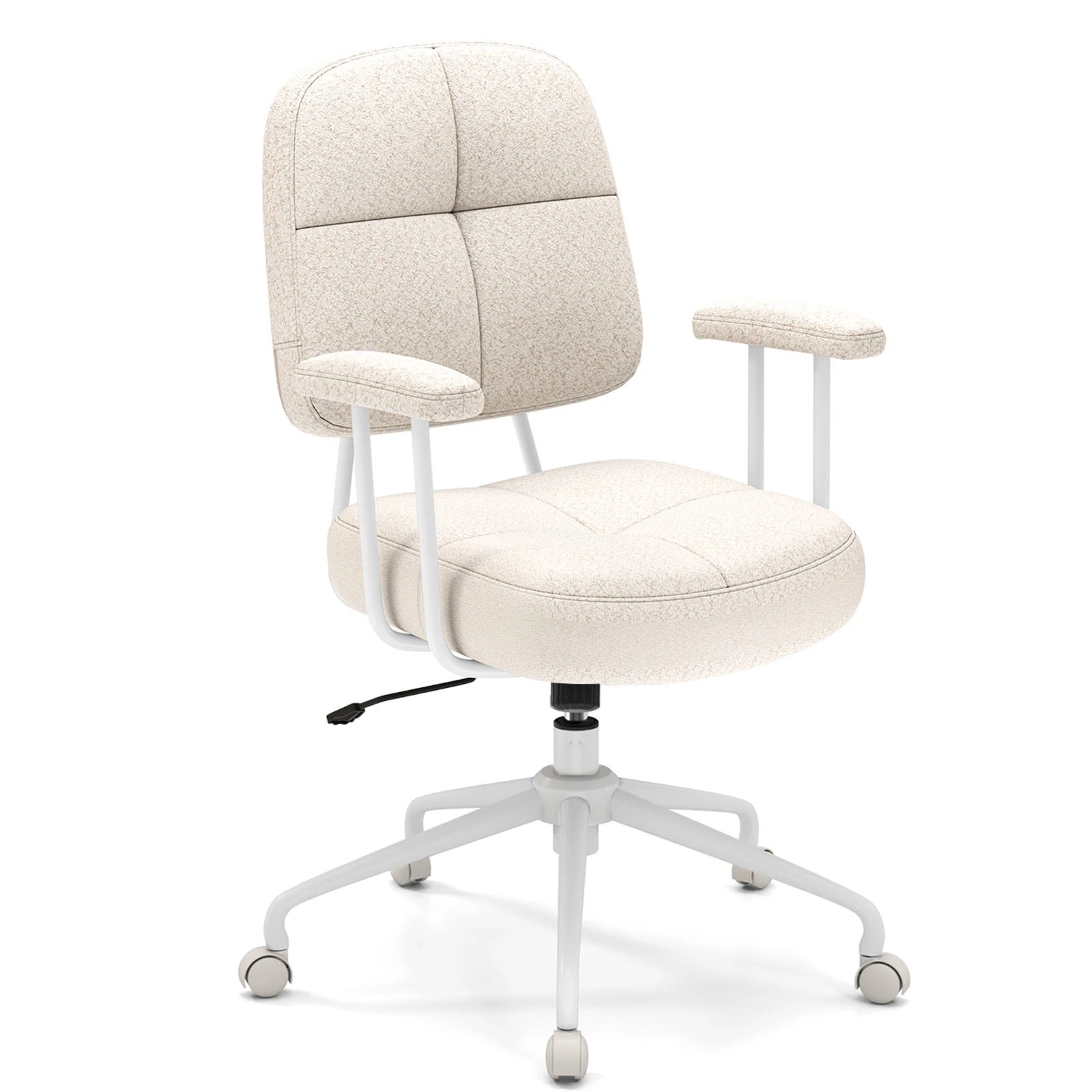 1 Costway Home Office Chair Upholstered Task Chair w/Cushioned Back & Padded Armrests Swivel Chair, 1 of 4