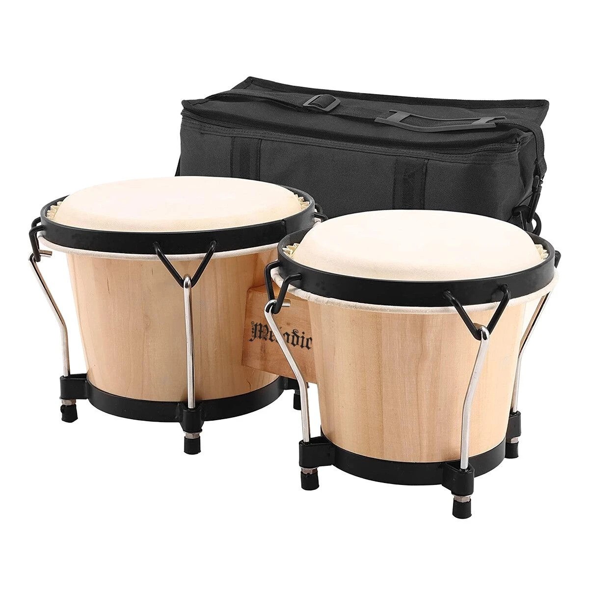 1 MELODIC Bongo Kids Adults Hand Drum Set Leather Drumhead Tuneable, 1 of 1