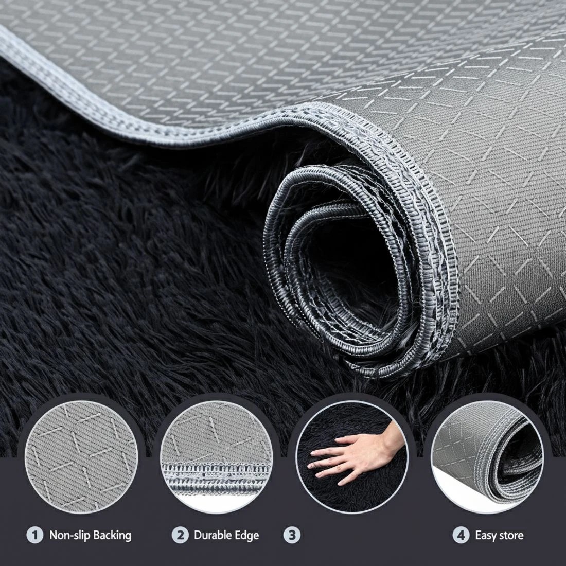 5 Artiss Floor Rug 160x230cm Plush Area Shaggy Rug Living Room Bedroom Carpet - Black, 5 of 9