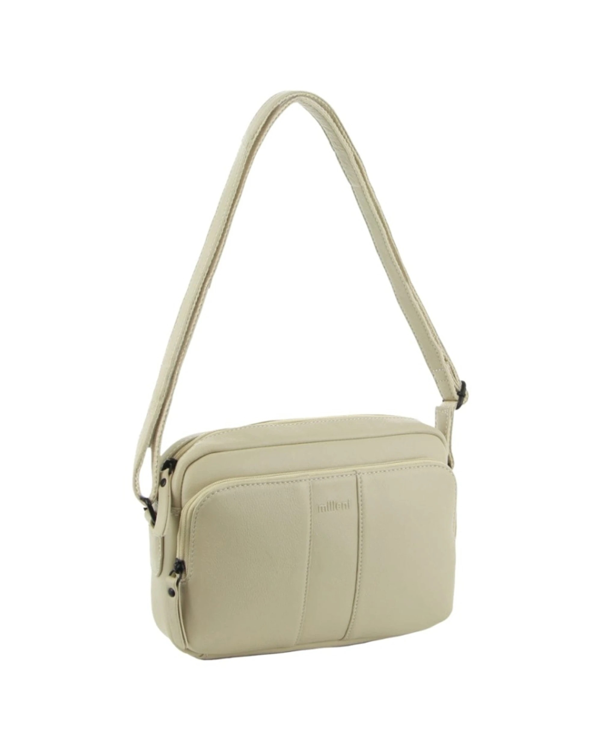 1 Milleni Women's Zip Leather Shoulder Crossbody Bag 26x20cm Cement - Beige, 1 of 3