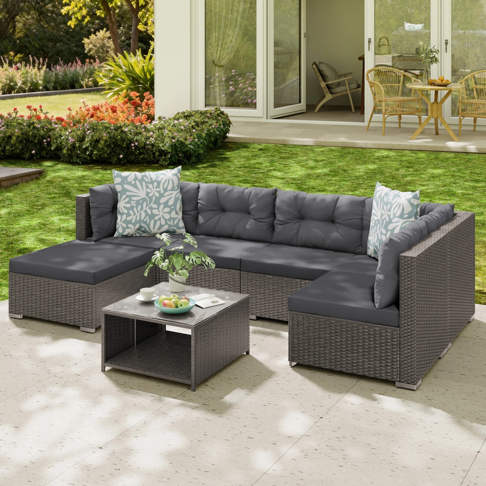 9 Alfordson 6 Seater Outdoor Lounge Setting 7PCS Sofa Set Furniture - Dark Grey, 9 of 10