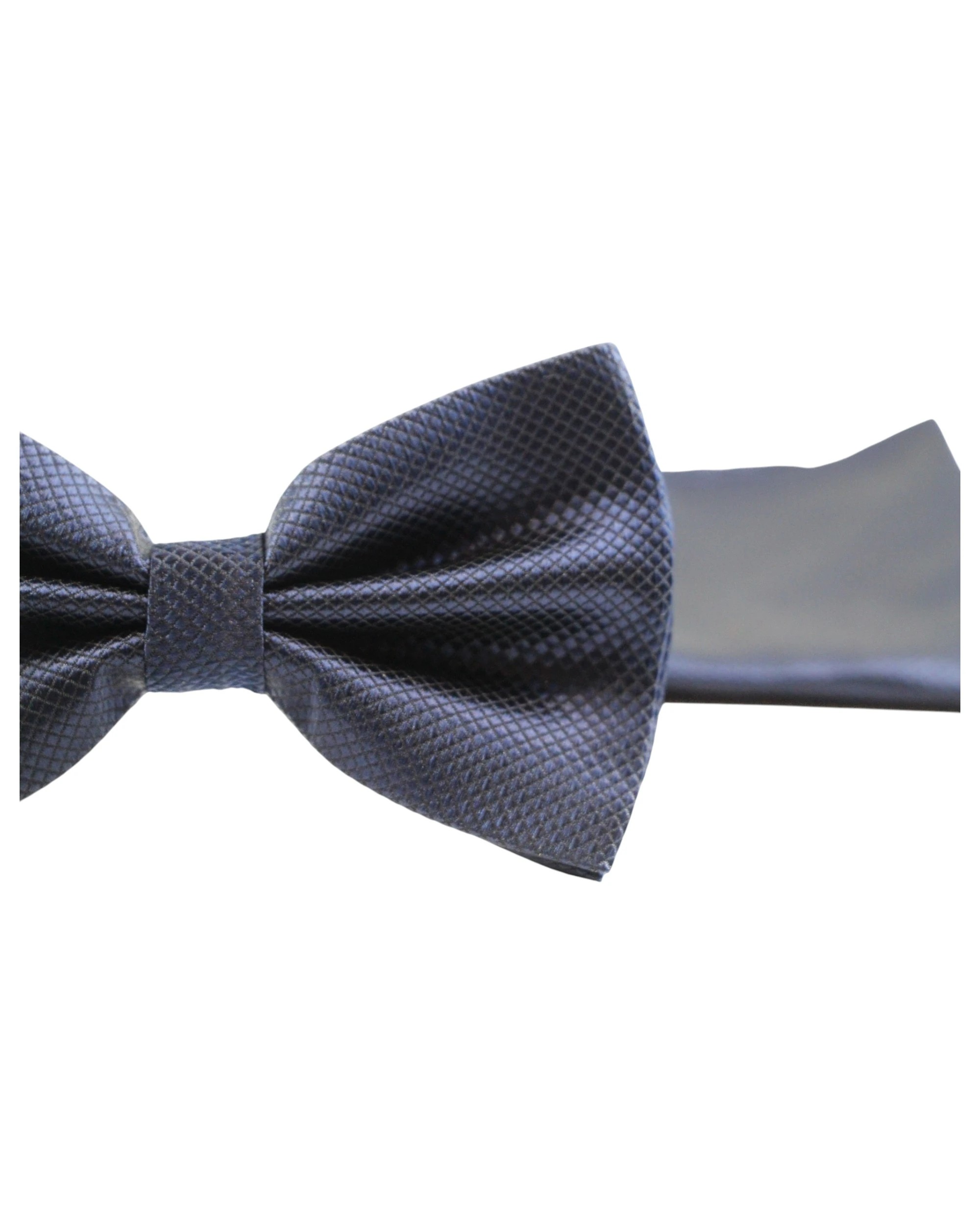 3 Zasel Mens Navy Plain Coloured Checkered Bow Tie & Matching Pocket Square Set - Blue - Blue, 3 of 4