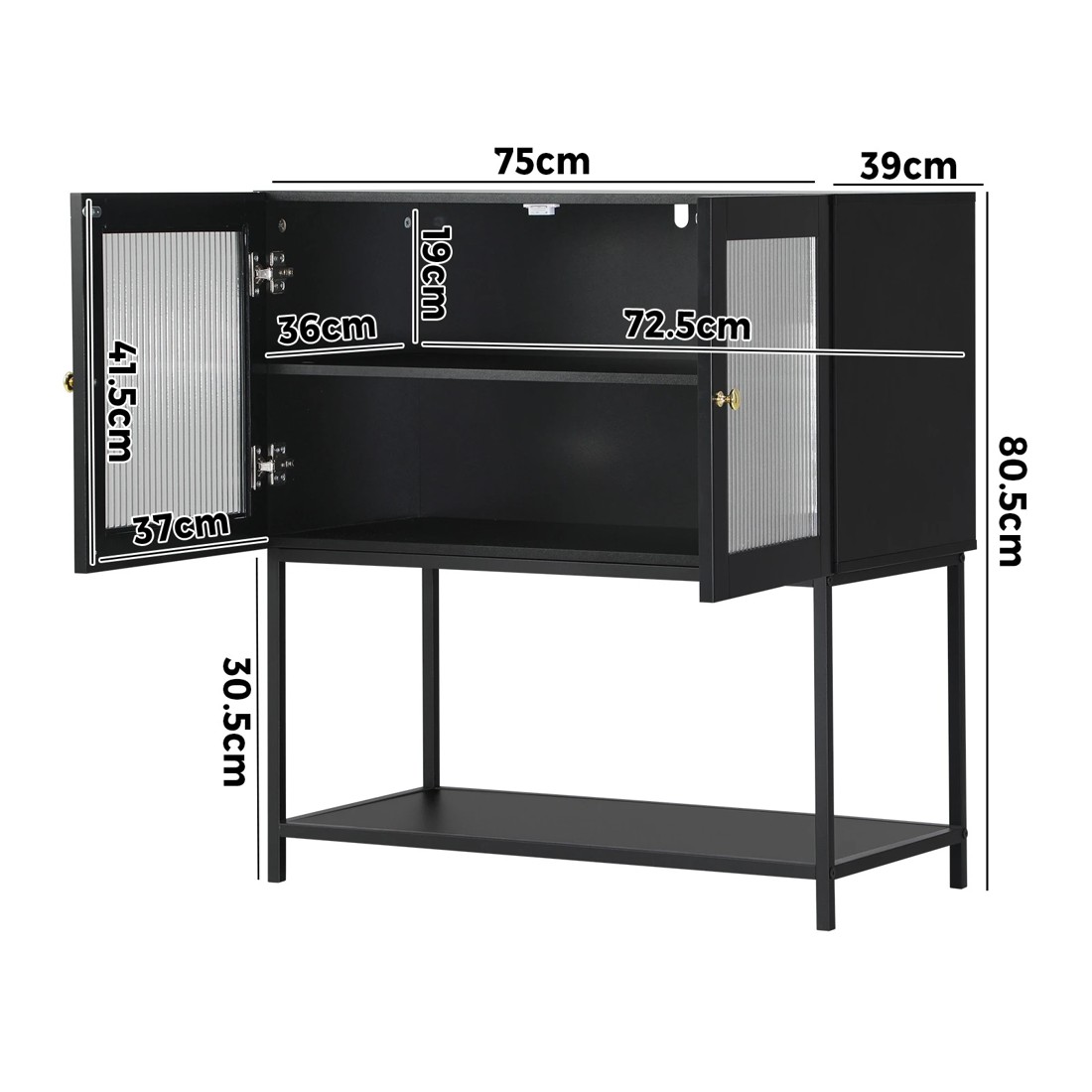 8 Oikiture Storage Cabinet Floor Cupboard Two Tempered Glass Door
 - Black, 8 of 9