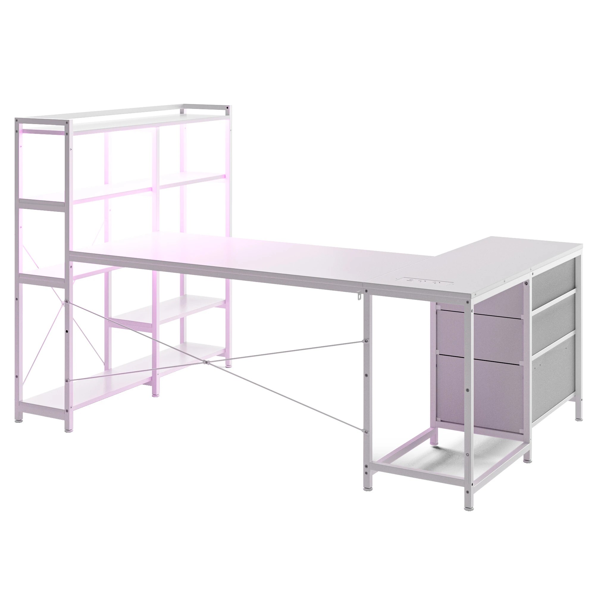 4 Advwin U Shaped Gaming Desk With Led Lights & Power Outlets Reversible 164cm Computer Desk With Bookshelf, 4 of 9