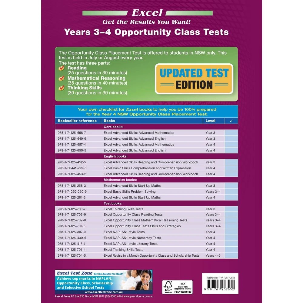 7 Excel Opportunity Class Tests Years 3-4, 7 of 7