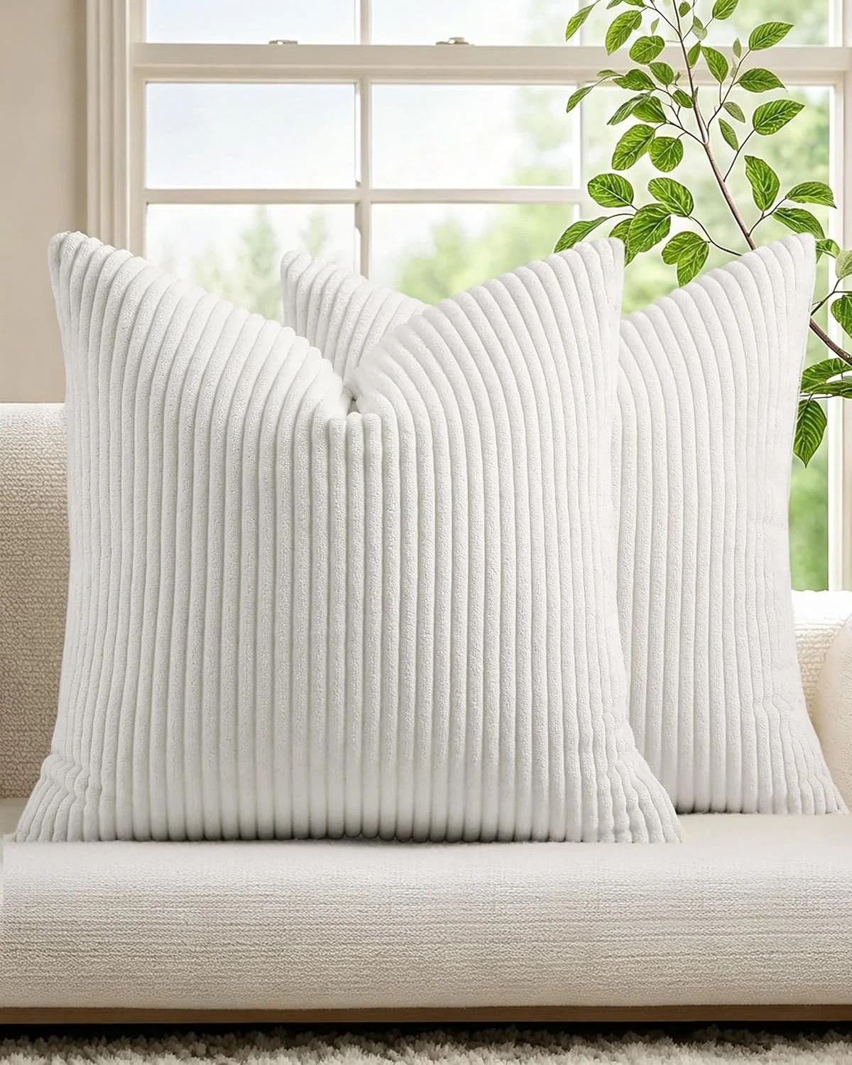1 Gioia Casa 2-Pack Corduroy Velvet European Pillowcases 65x65cm - White, 1 of 2
