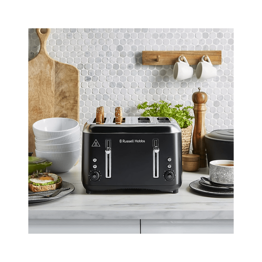 4 Russell Hobbs Rht514blk Addison 4-slice Bread/sandwich Toaster Ss Matte Black
 - Black, 4 of 5