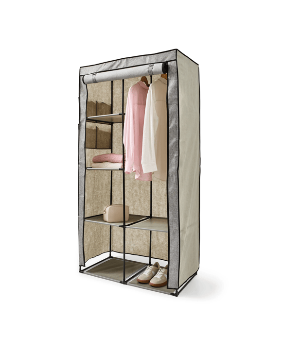 Linen Look Covered Wardrobe - Charcoal
