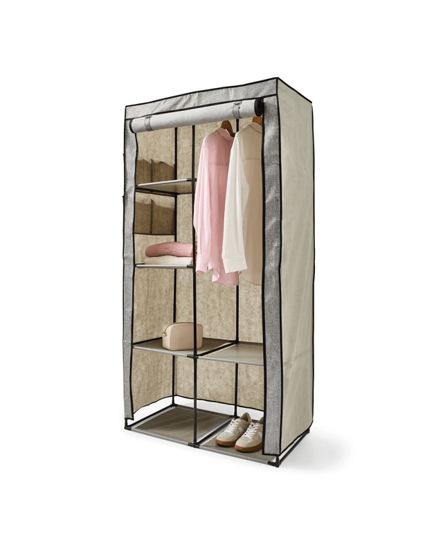 Linen Look Covered Wardrobe - Char