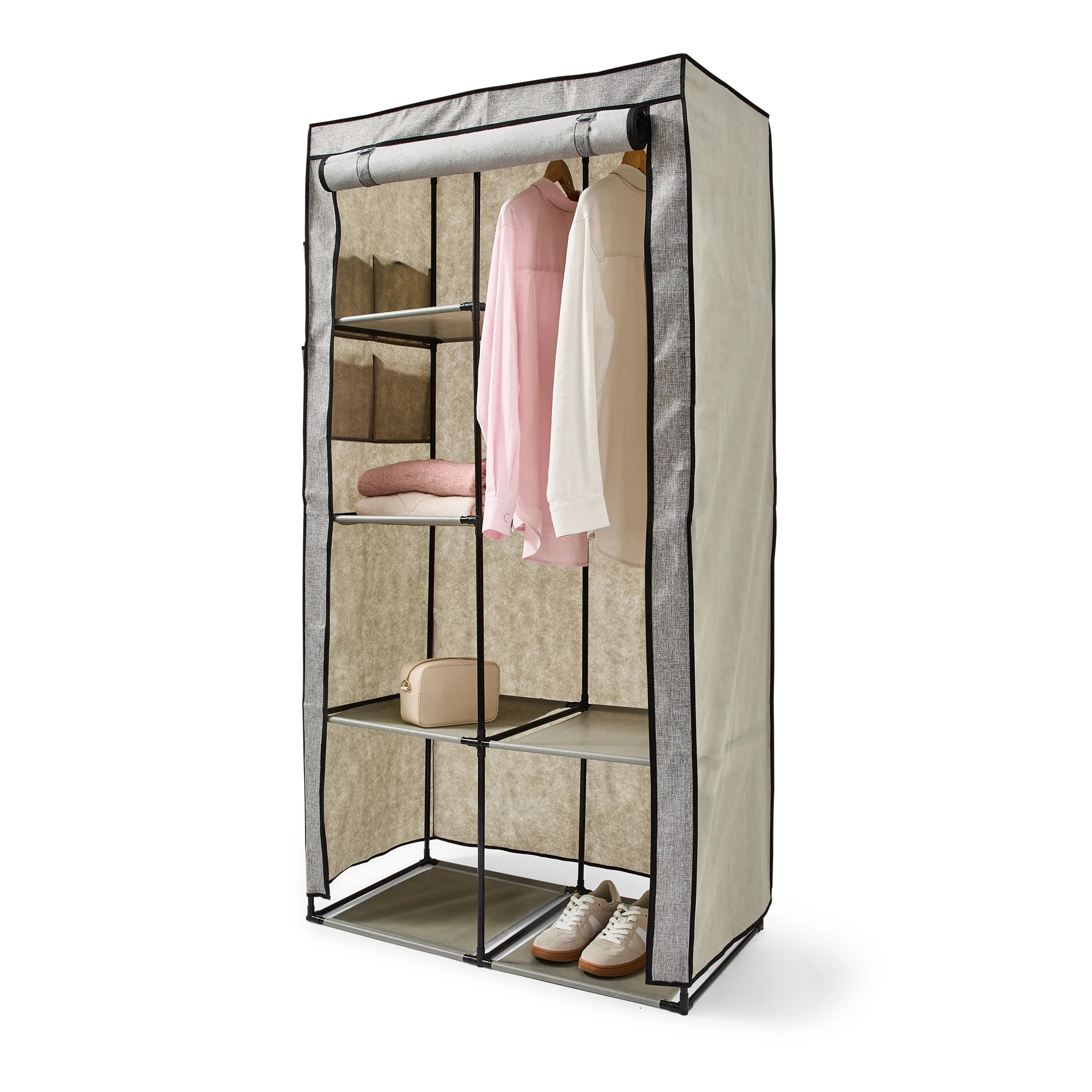 1 Linen Look Covered Wardrobe - Charcoal, 1 of 8
