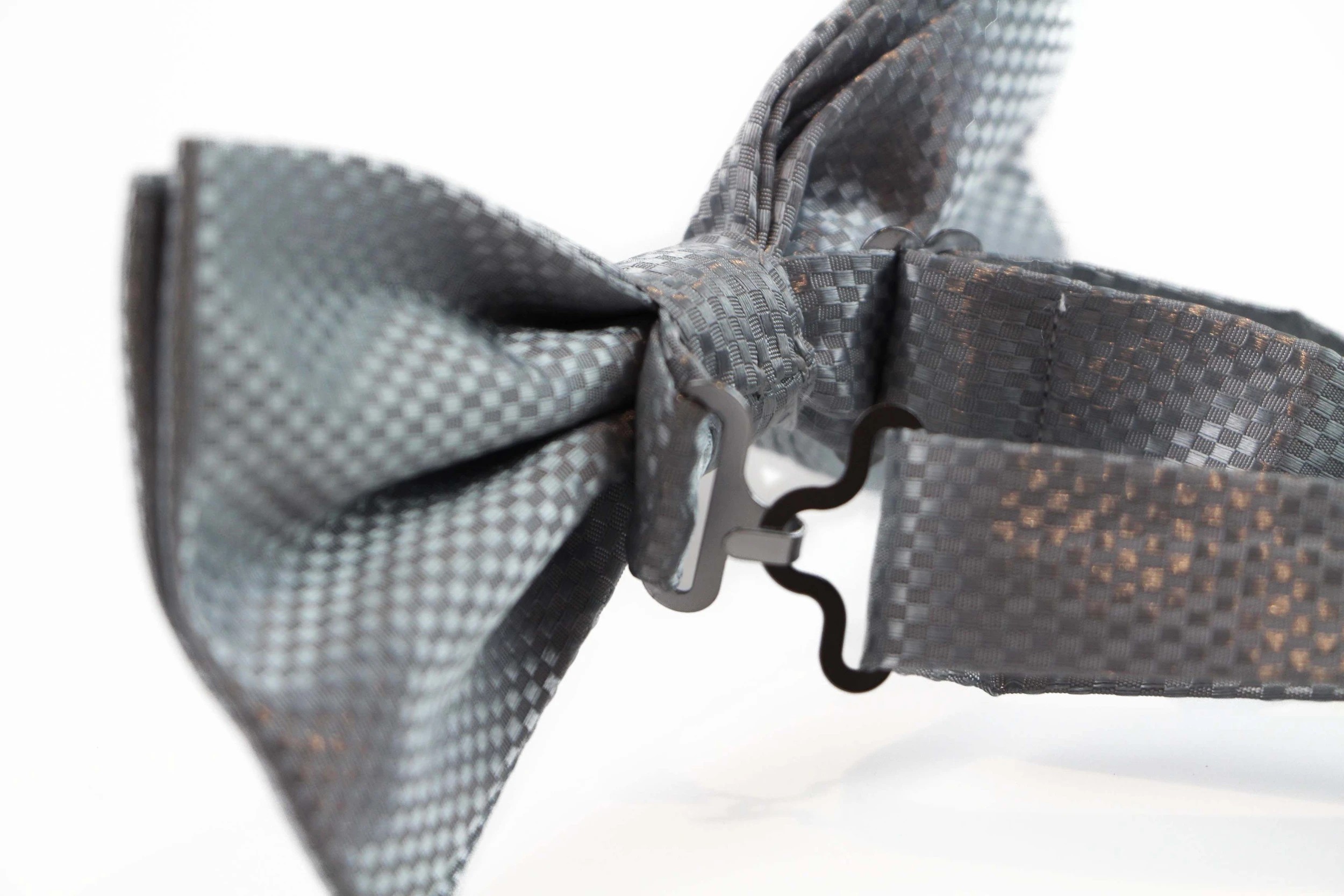 3 Zasel Mens Silver Disco Shine Checkered Patterned Bow Tie - Silver, 3 of 4