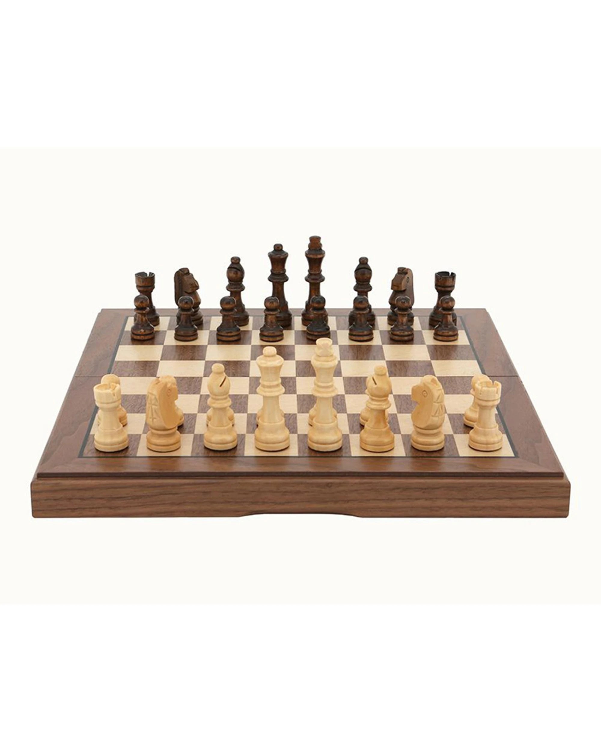 3 Dal Rossi 12 inch Walnut Inlaid Folding Chess Set, 3 of 3