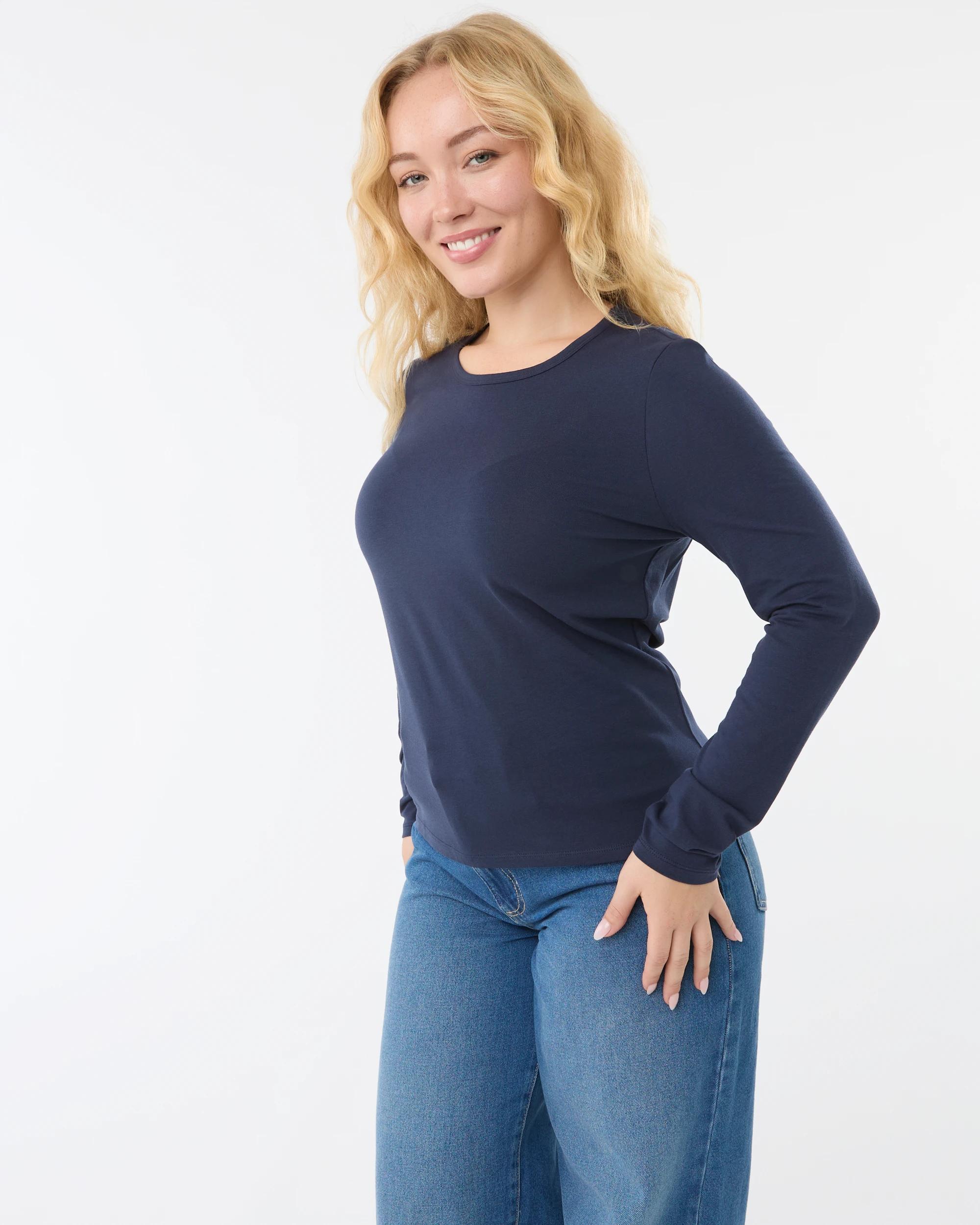 2 Long Sleeve Stretch Crew Neck T-shirt Navy Blaze, 2 of 6