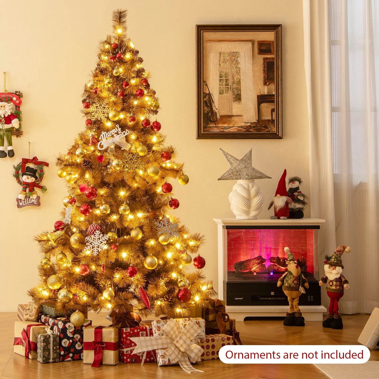 3 Costway 1.8M Christmas Tree 52 Natural Pine Cones Needles LED Light, 3 of 3