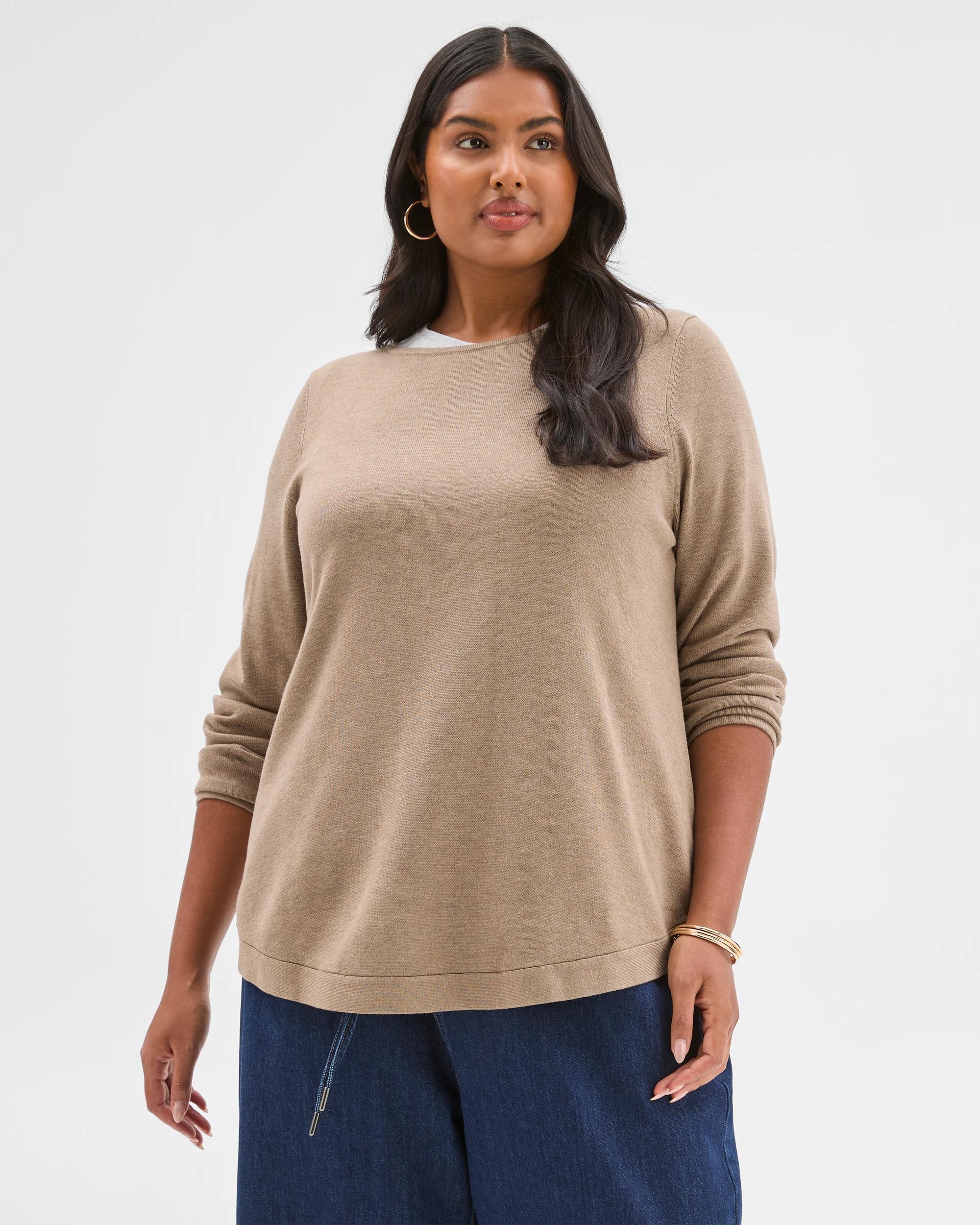 2 Target Curve Plus Size Long Sleeve Curve Hem Rib Jumper DARK FAWN MARLE, 2 of 7