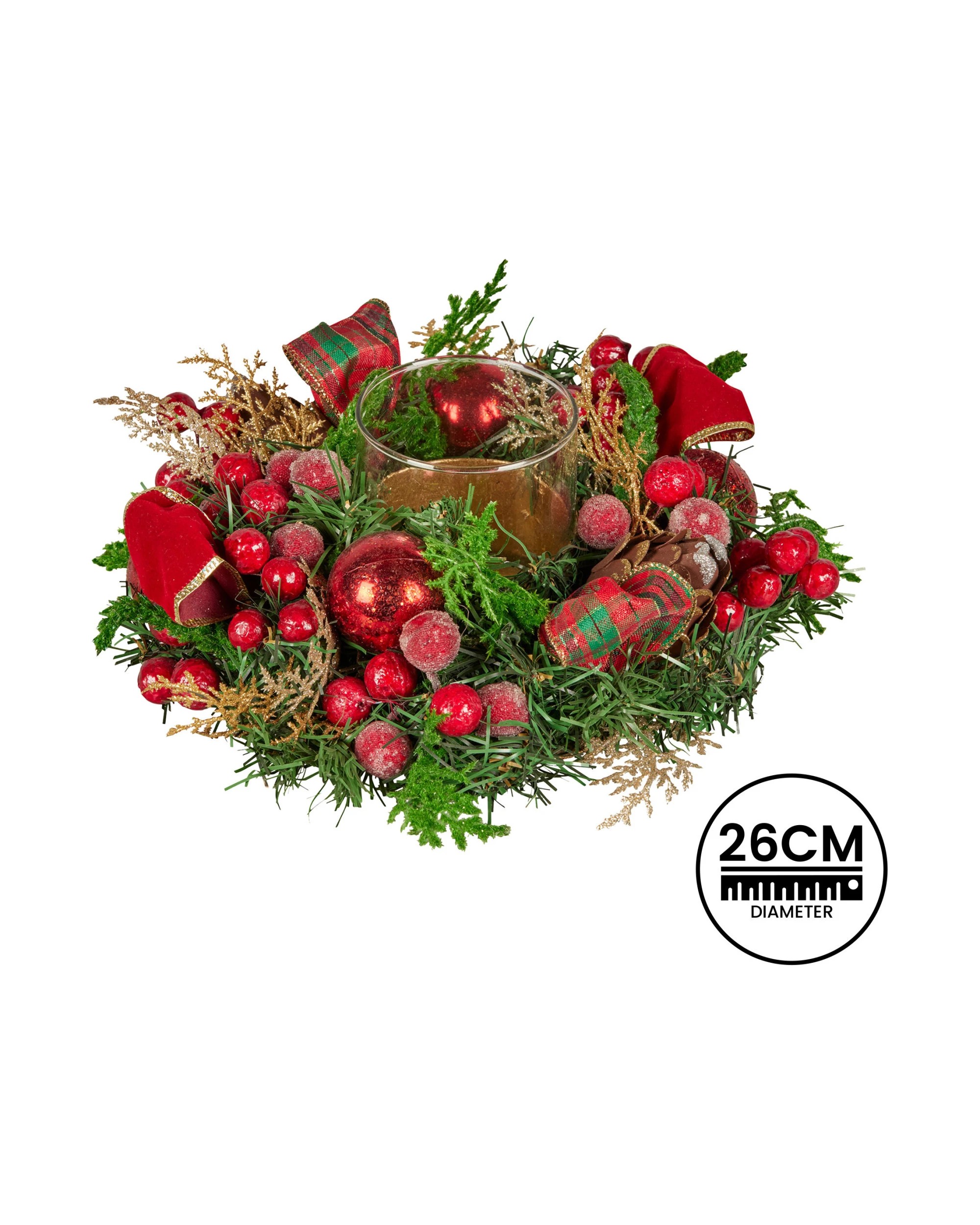 2 Christabelle 26cm Christmas Centrepiece Lush Green Decor Berries And Baubles, 2 of 4