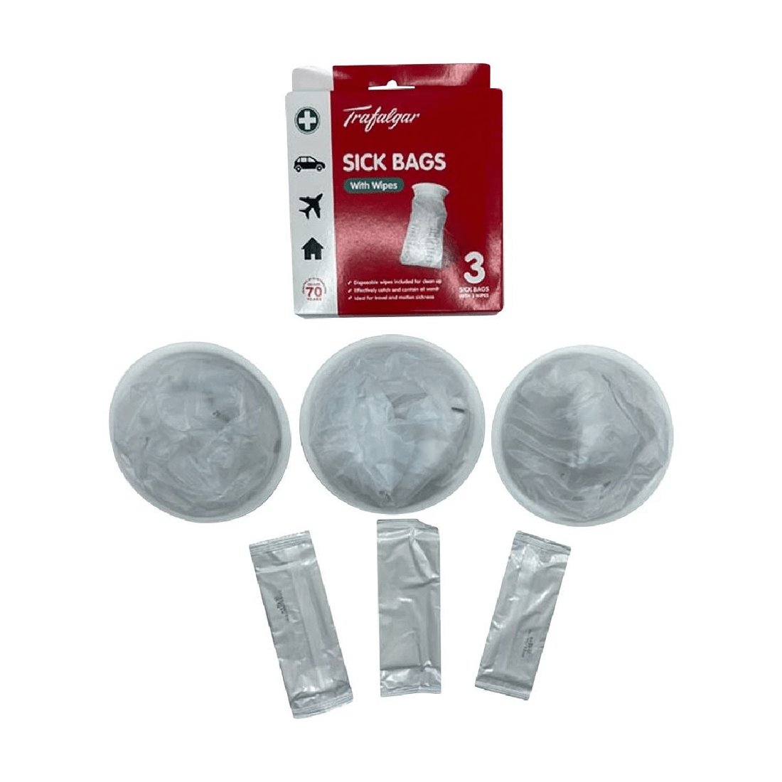 6 Trafalgar Sick Bags with Wipes 1500ml 3 Pack, 6 of 7