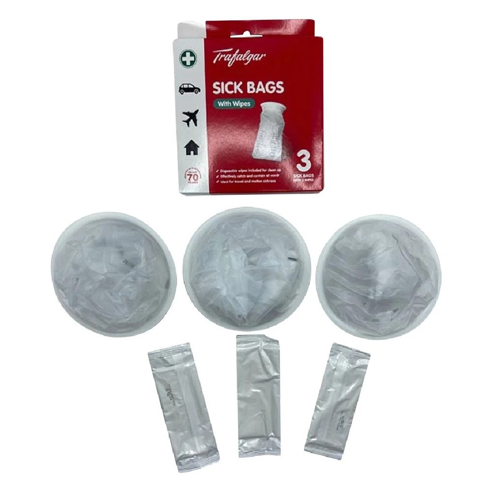 6 Trafalgar Sick Bags with Wipes 1500ml 3 Pack, 6 of 7