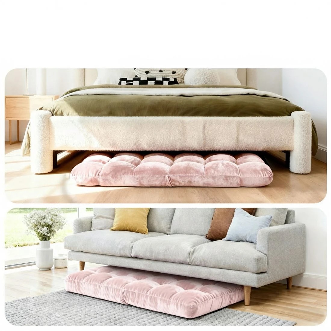 5 Artiss Floor Lounge Sofa Bed Flannel Fabric - Pink, 5 of 6