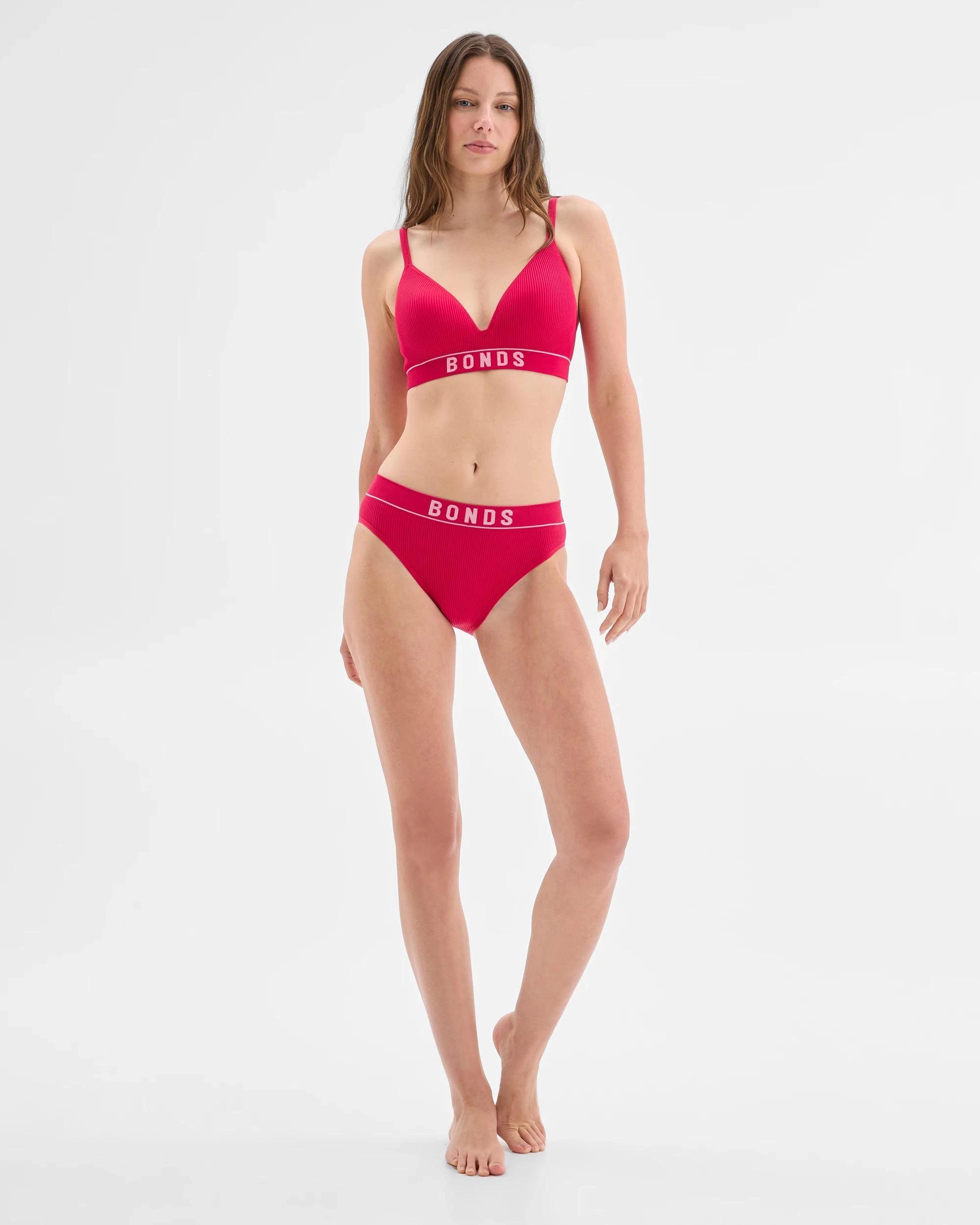 2 Womens Retro Rib T-Shirt Crop Bra - Bonds RED GRANITA, 2 of 6